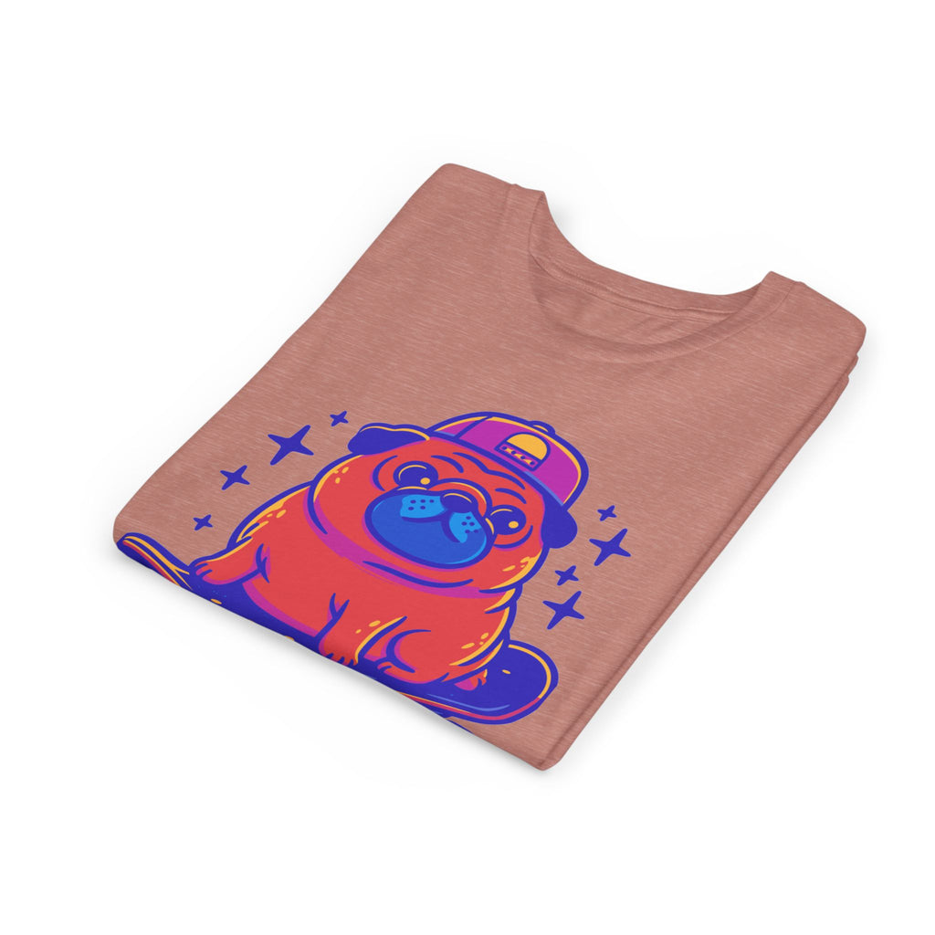 Cute Skateboarding Pug Kids T-Shirt | Funny Dog Graphic Tee for Boys & Girls | Youth Streetwear Shirt