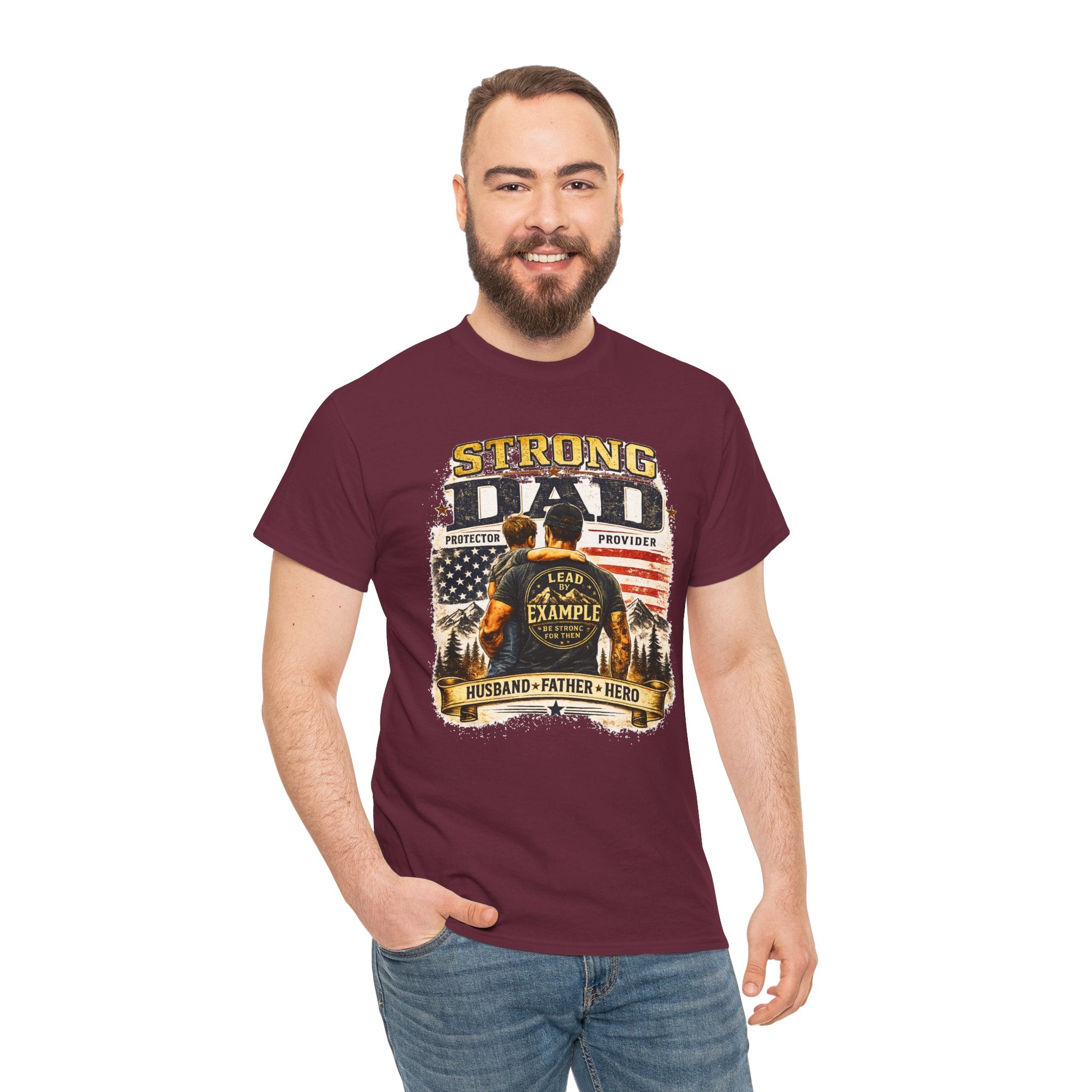 Strong Dad T-Shirt | Lead by Example Patriotic Father Graphic Tee | Vintage USA Dad Shirt | Father's Day Gift for Dad