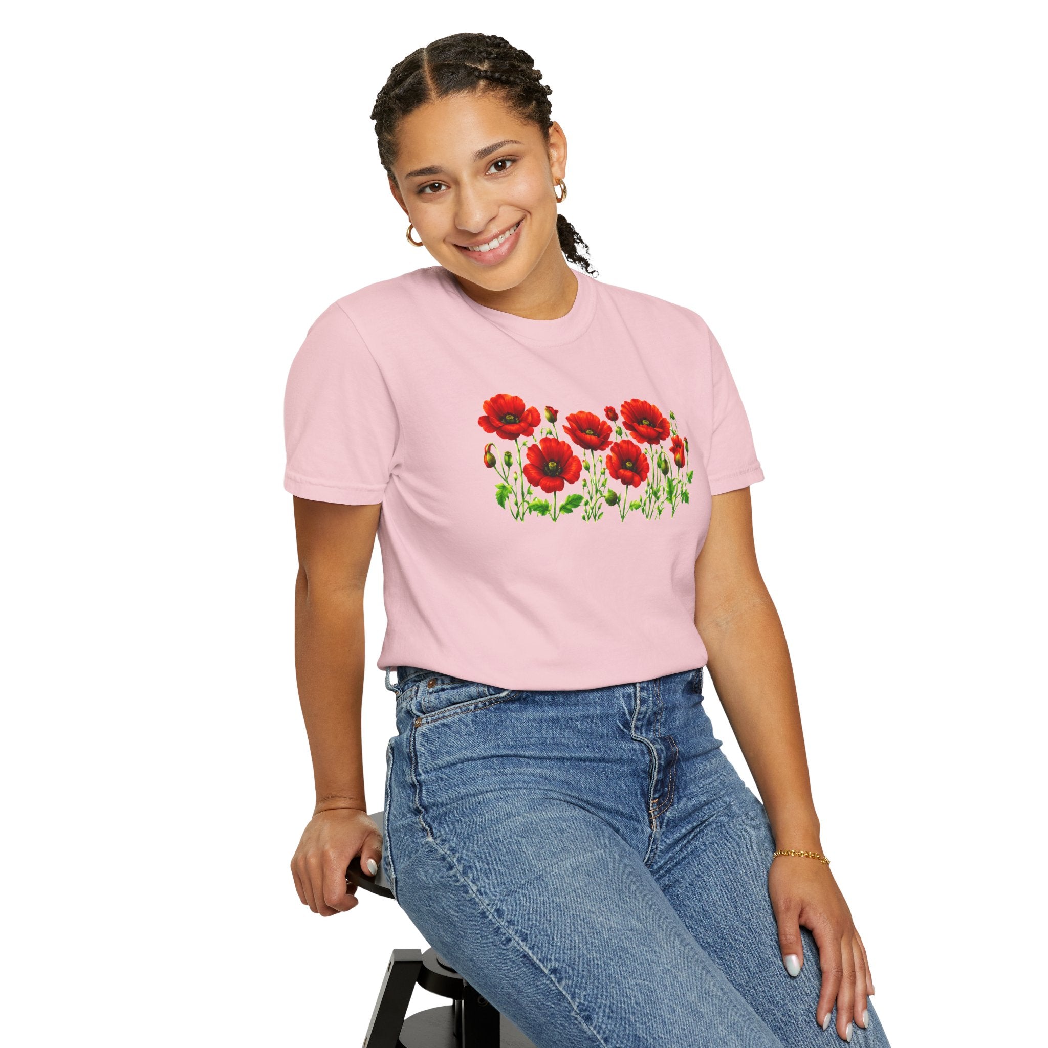 Red Poppy Shirt, Floral T-Shirt for Women, Wildflower Graphic Tee, Botanical Garden Shirt, Comfort Colors Tee