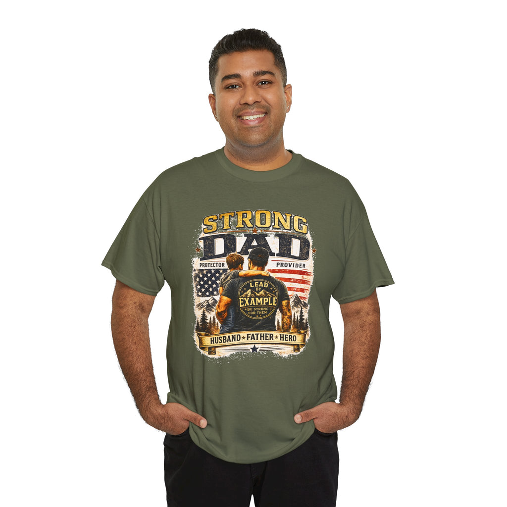 Strong Dad T-Shirt | Lead by Example Patriotic Father Graphic Tee | Vintage USA Dad Shirt | Father's Day Gift for Dad