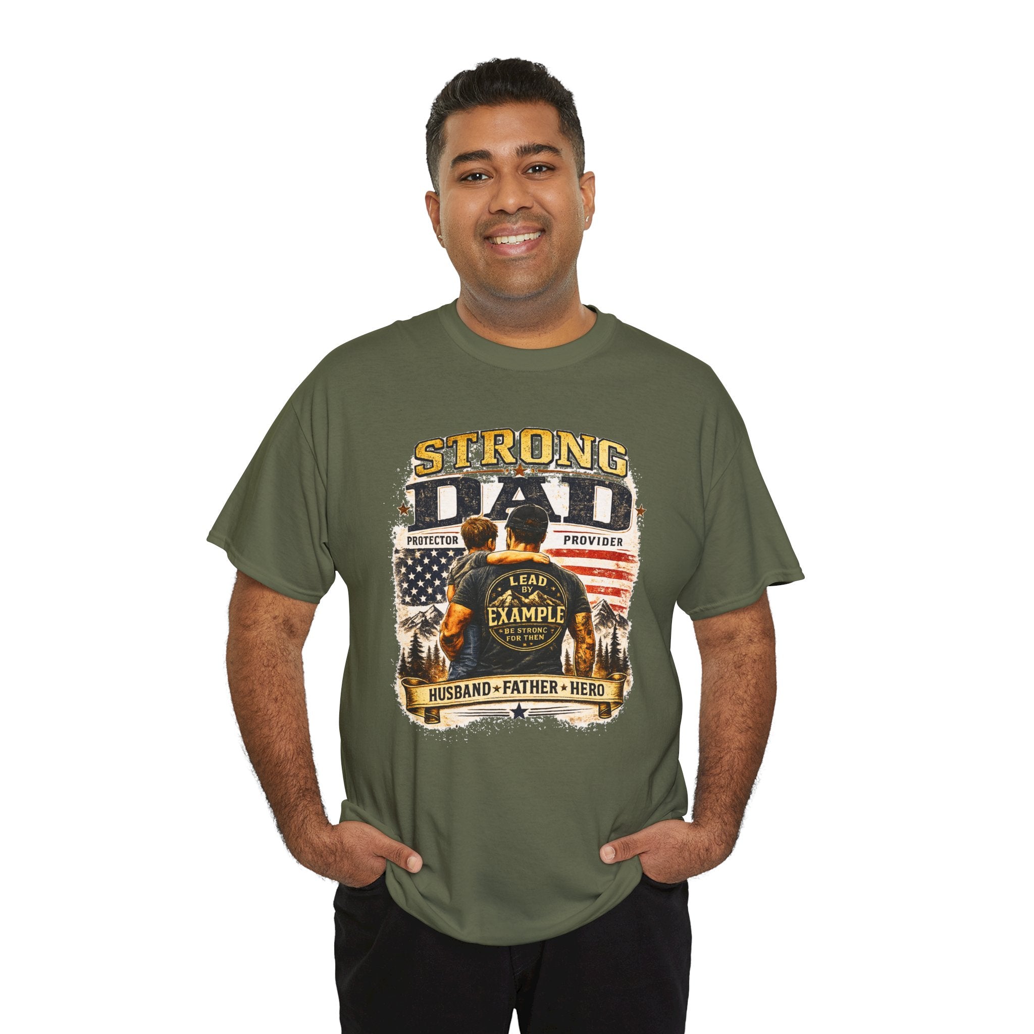 Strong Dad T-Shirt | Lead by Example Patriotic Father Graphic Tee | Vintage USA Dad Shirt | Father's Day Gift for Dad
