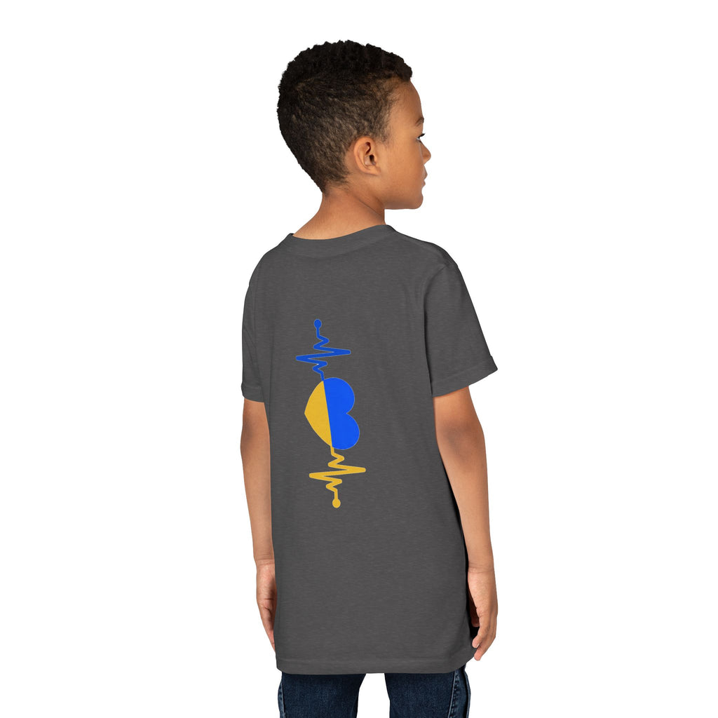 Love Ukraine Youth Tee — Blue & Yellow Heart Kids Shirt (Support Ukraine)
