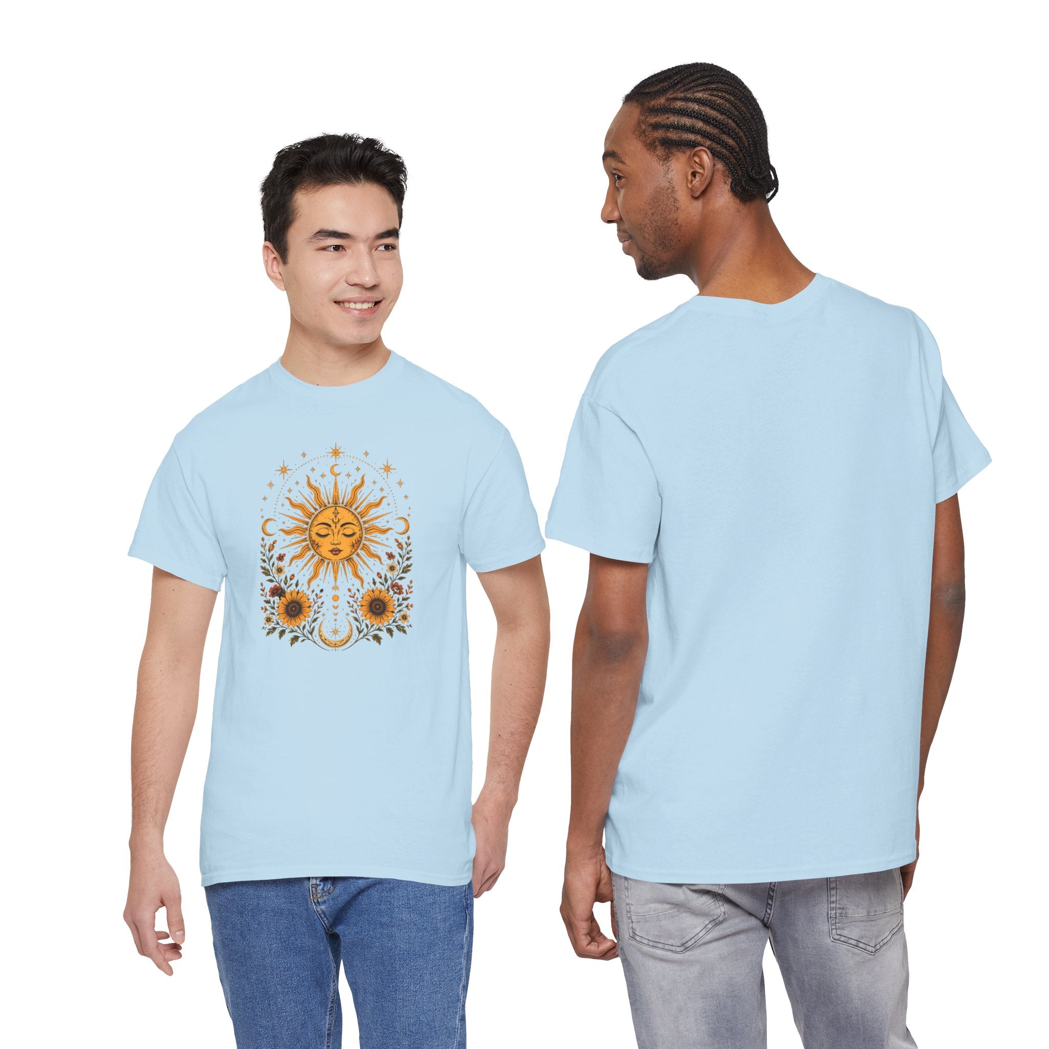 Sun & Sunflower Graphic T-Shirt, Boho Celestial Tee, Vintage Sun Shirt, Spiritual Aesthetic Top, Gift for Her