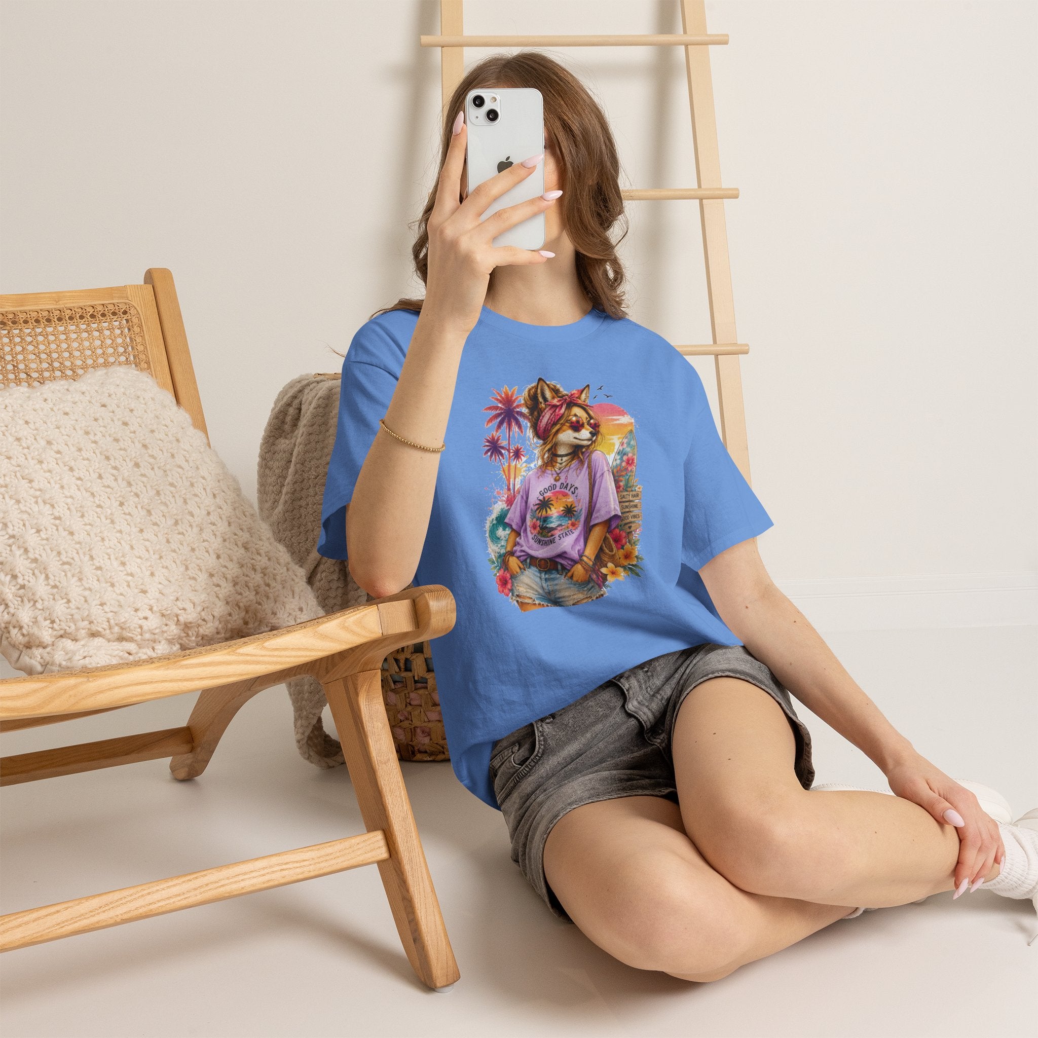 Fox Beach Vibes Shirt, Retro Beach T-Shirt, Summer Sunset Graphic Tee, Coastal Vacation Gift