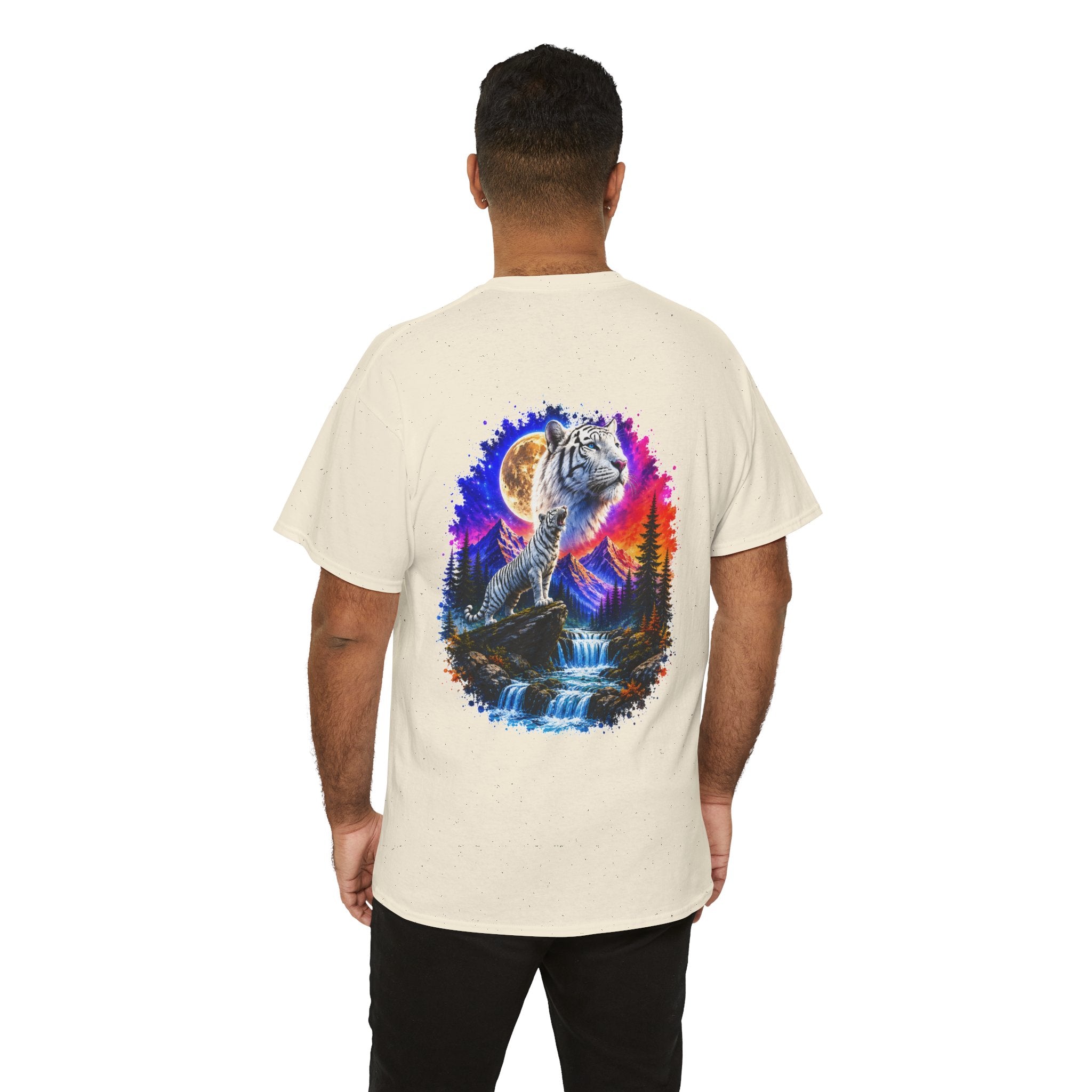 White Tiger Moon T-Shirt | Colorful Wildlife Graphic Tee | Big Cat Lover Gift | Unisex Nature Shirt