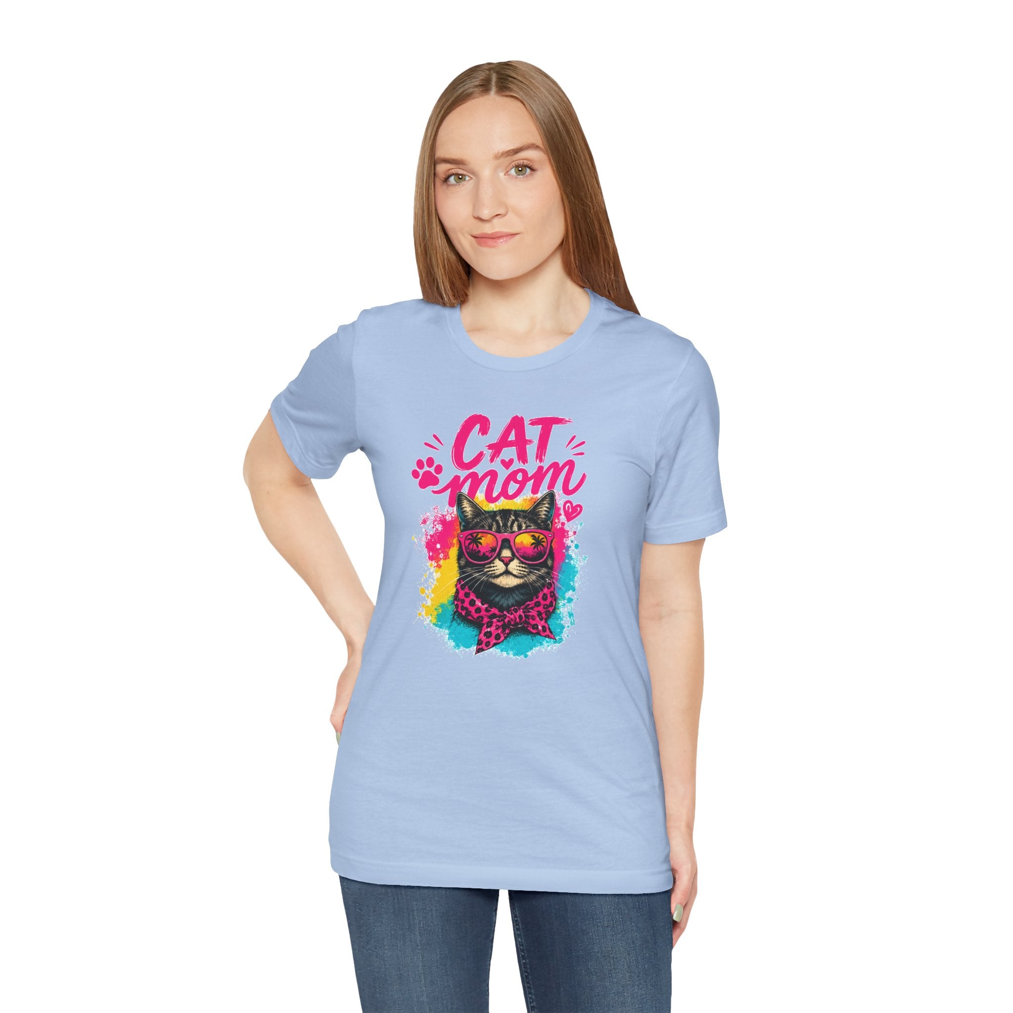 Cat Mom T-Shirt | Funny Cat Mom Gift | Colorful Retro Cat Lover Tee | Cute Cat Graphic Shirt | Unisex Cat Mom Tee