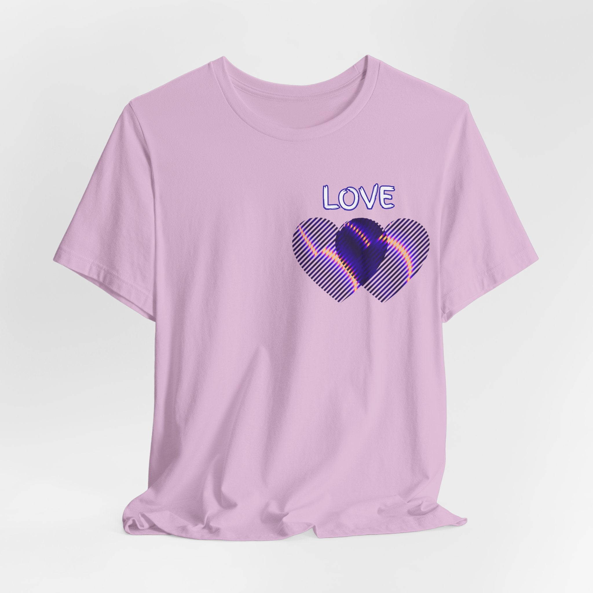 Love Heart Graphic Tee — Retro Purple Striped Hearts