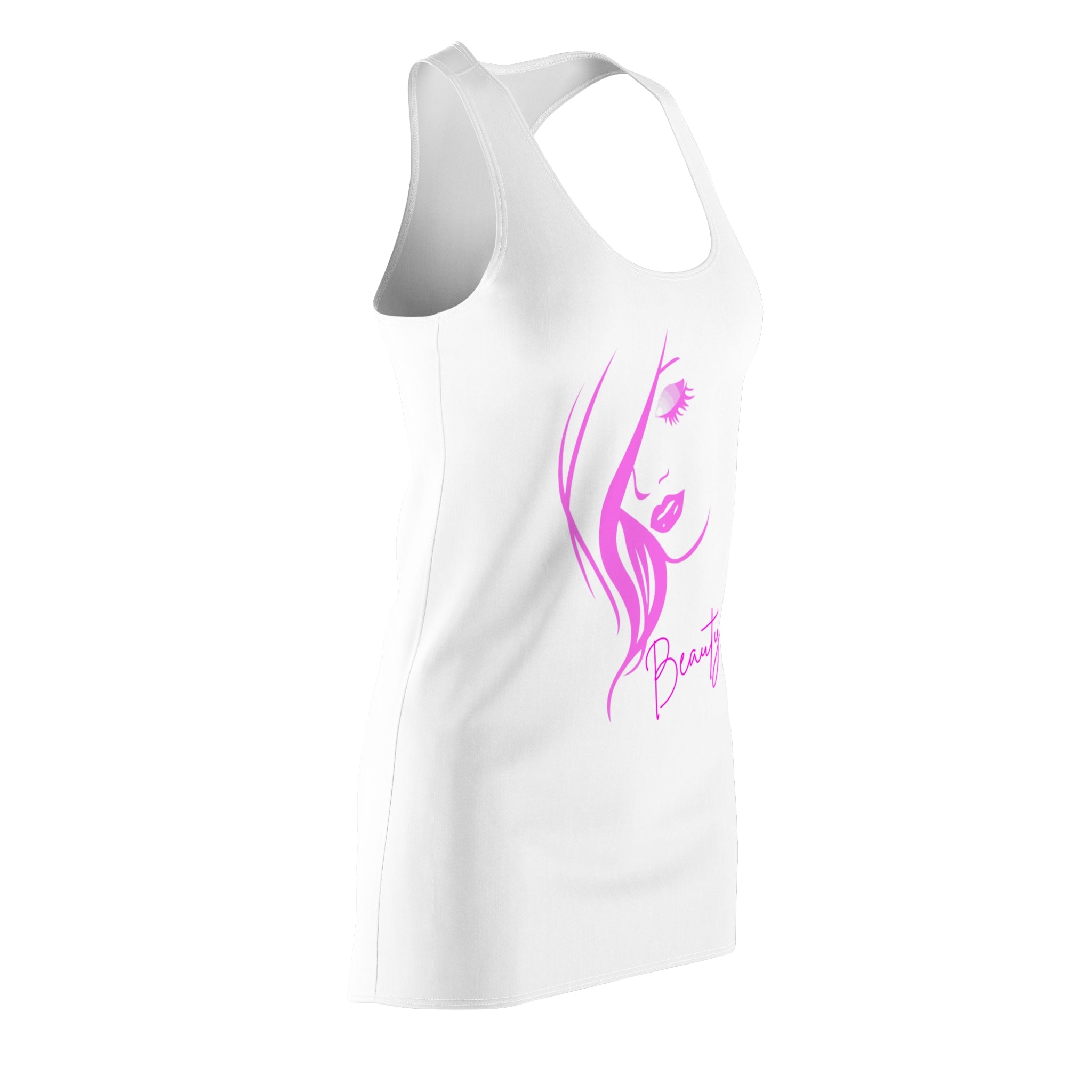 Racerback Dress for Women, Pink Beauty Face Graphic Dress, Cute Aesthetic Summer Dress, Casual Sleeveless Dress, Gift for Her