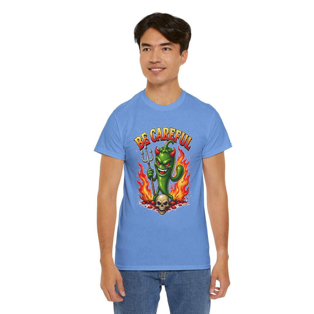 Be Careful Devil Pepper Shirt, Funny Spicy Pepper T-Shirt, Hot Chili Graphic Tee, Retro Tattoo Style Unisex Gift