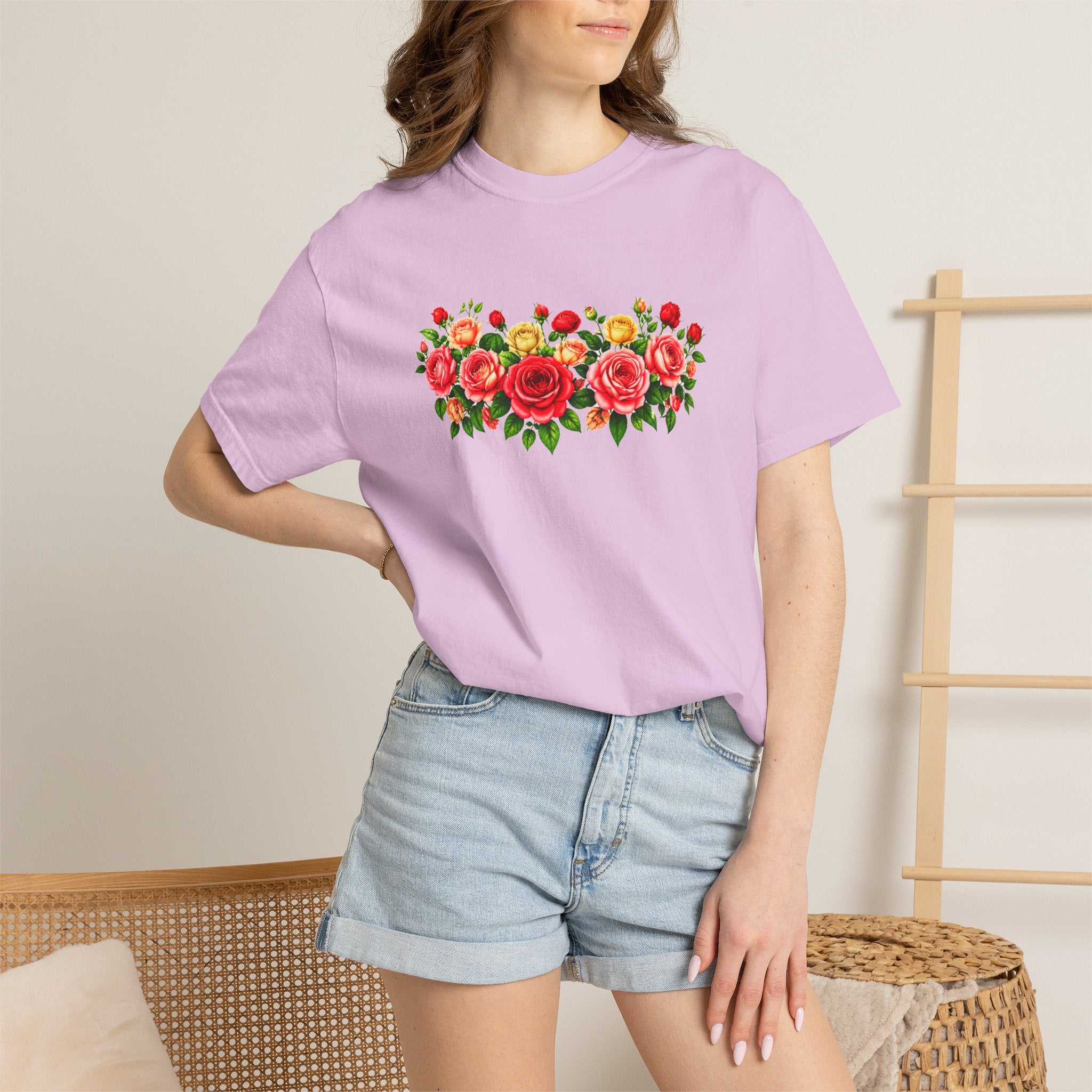 Colorful Floral T-Shirt for Women, Rose Flower Shirt, Botanical Graphic Tee, Cute Garden Shirt, Cottagecore Gift, Comfort Colors Tee