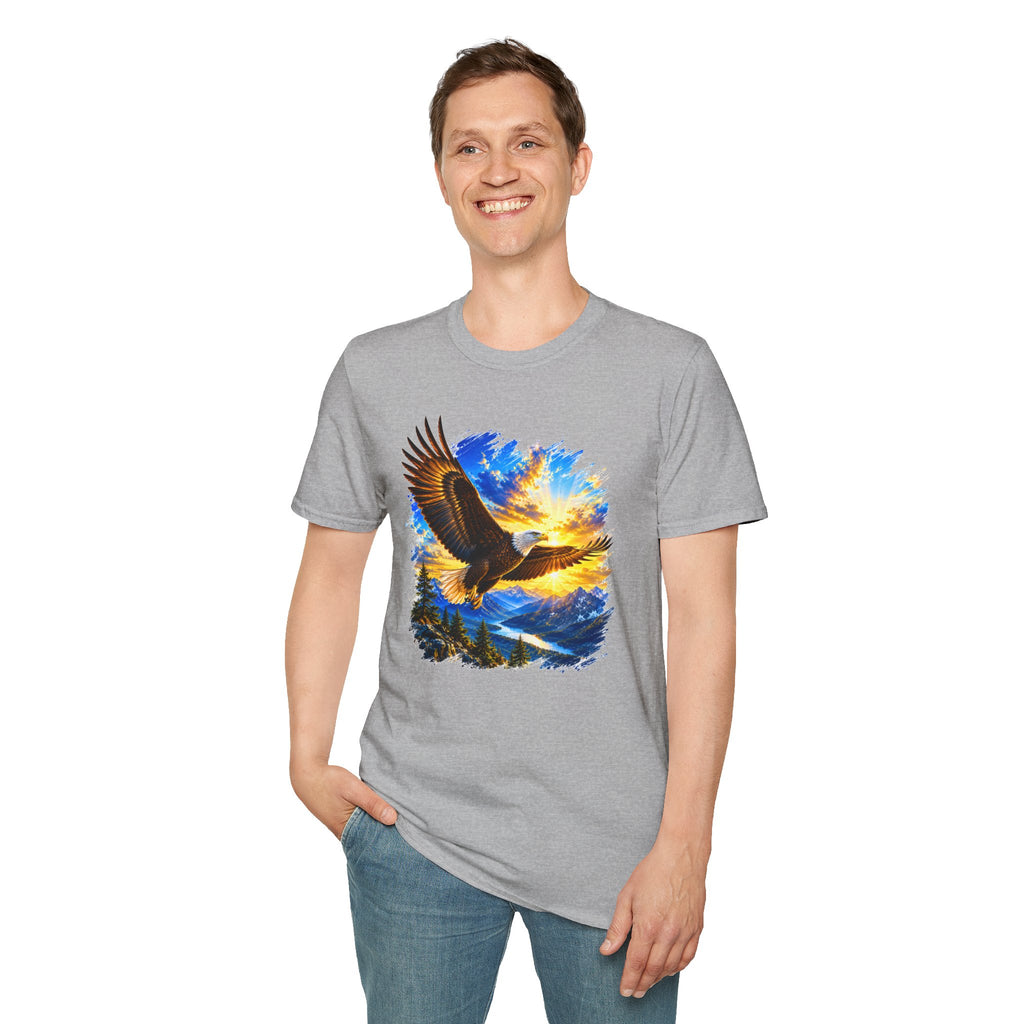 Majestic Eagle Sunset T-Shirt | Freedom Eagle Graphic Tee | Nature Wildlife Shirt | Mountain Sunset Unisex Tee | Outdoor Adventure Gift