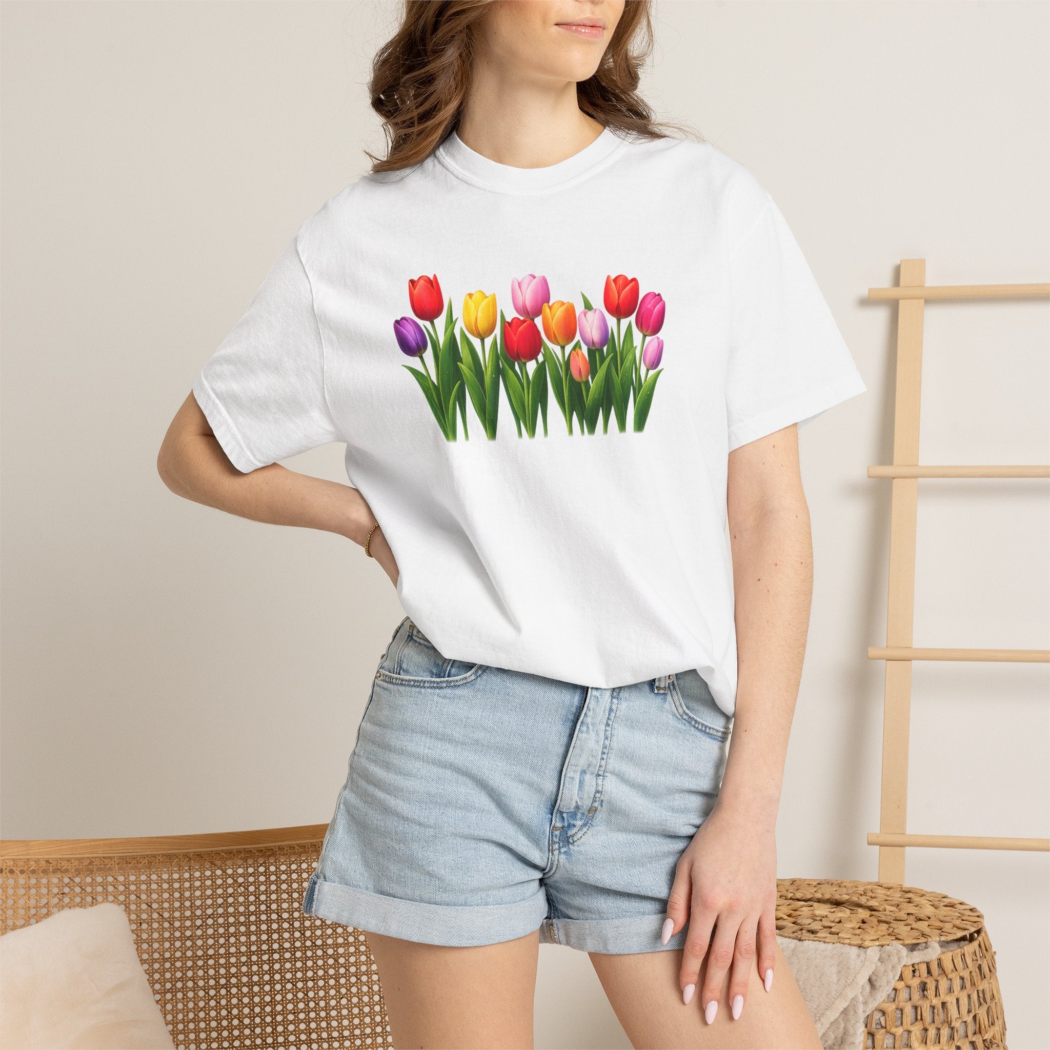 Colorful Tulip Shirt, Floral T-Shirt for Women, Botanical Graphic Tee, Spring Garden Shirt, Comfort Colors Tee