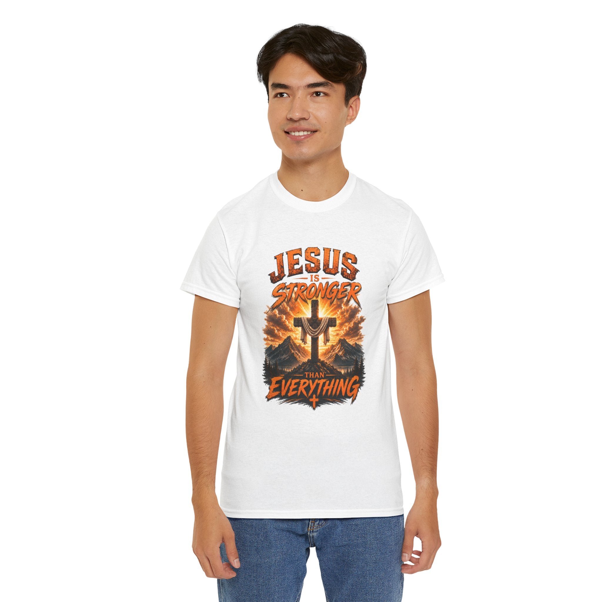 Jesus Is Stronger Than Everything Christian T-Shirt | Faith Cross Graphic Tee | Religious Unisex Shirt | Christian Gift