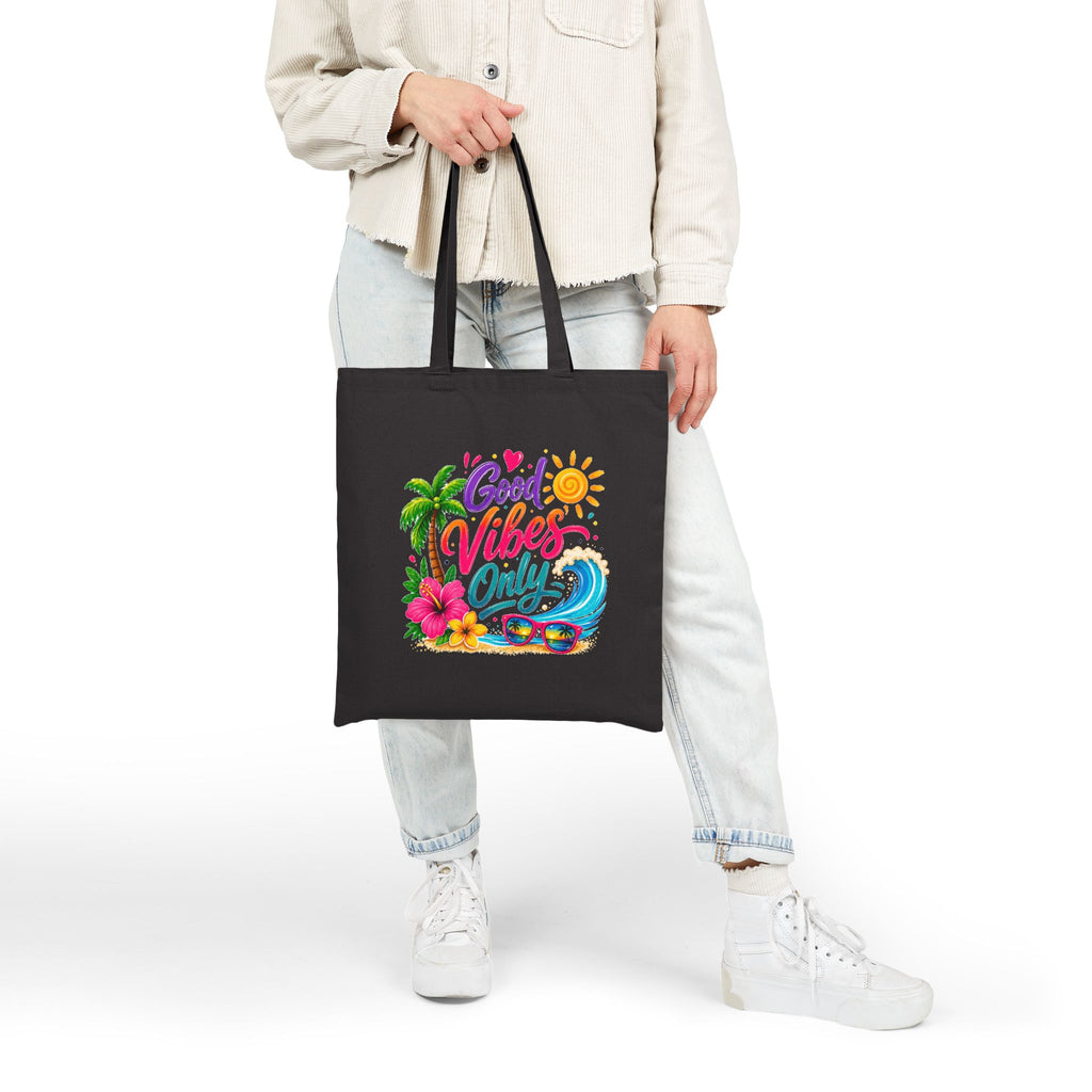 Good Vibes Only Beach Tote Bag, Tropical Canvas Shopper, Summer Vacation Tote, Coastal Gift for Women