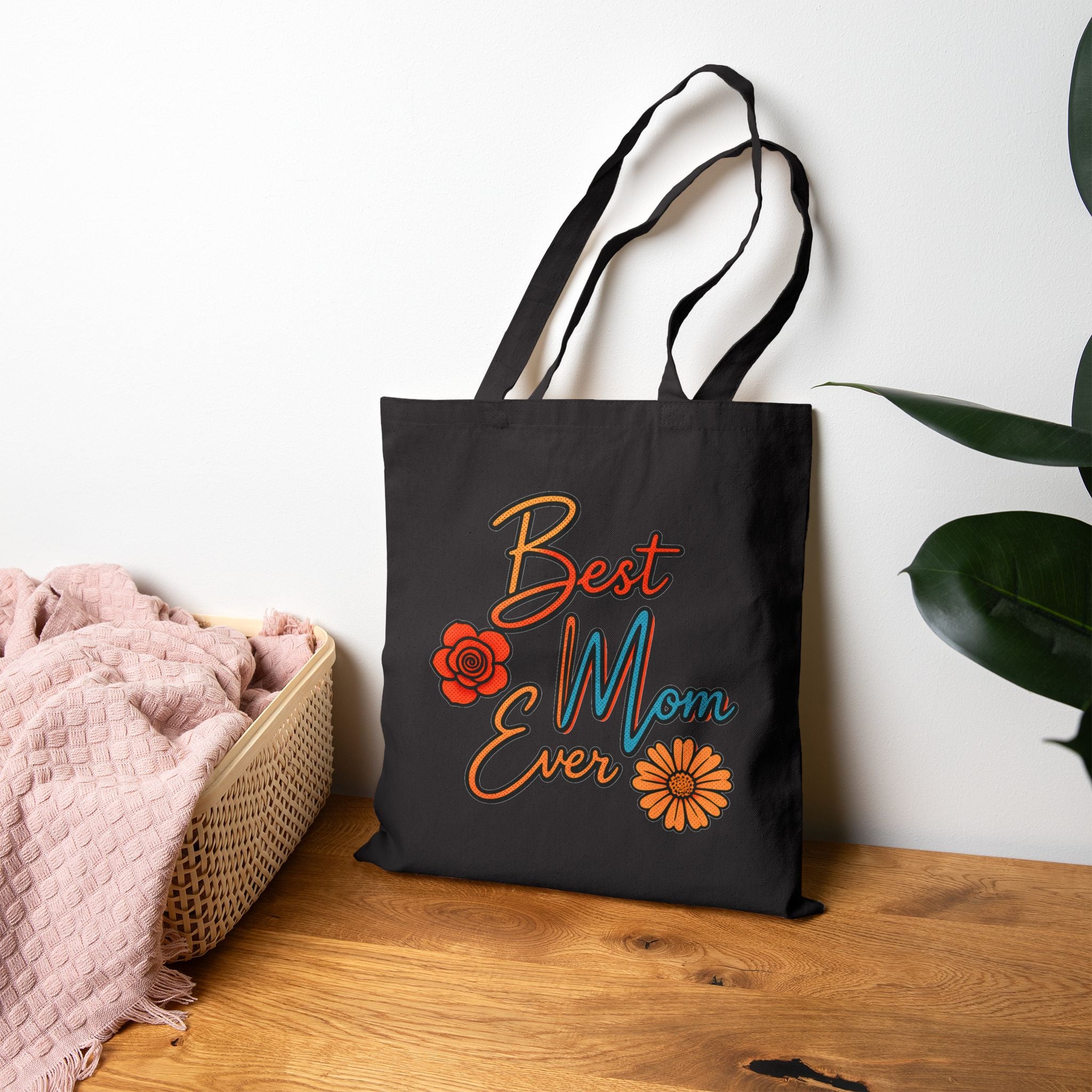 Best Mom Ever Tote Bag, Floral Canvas Bag, Cute Gift for Mom, Retro Style Reusable Bag, Mother’s Day Gift