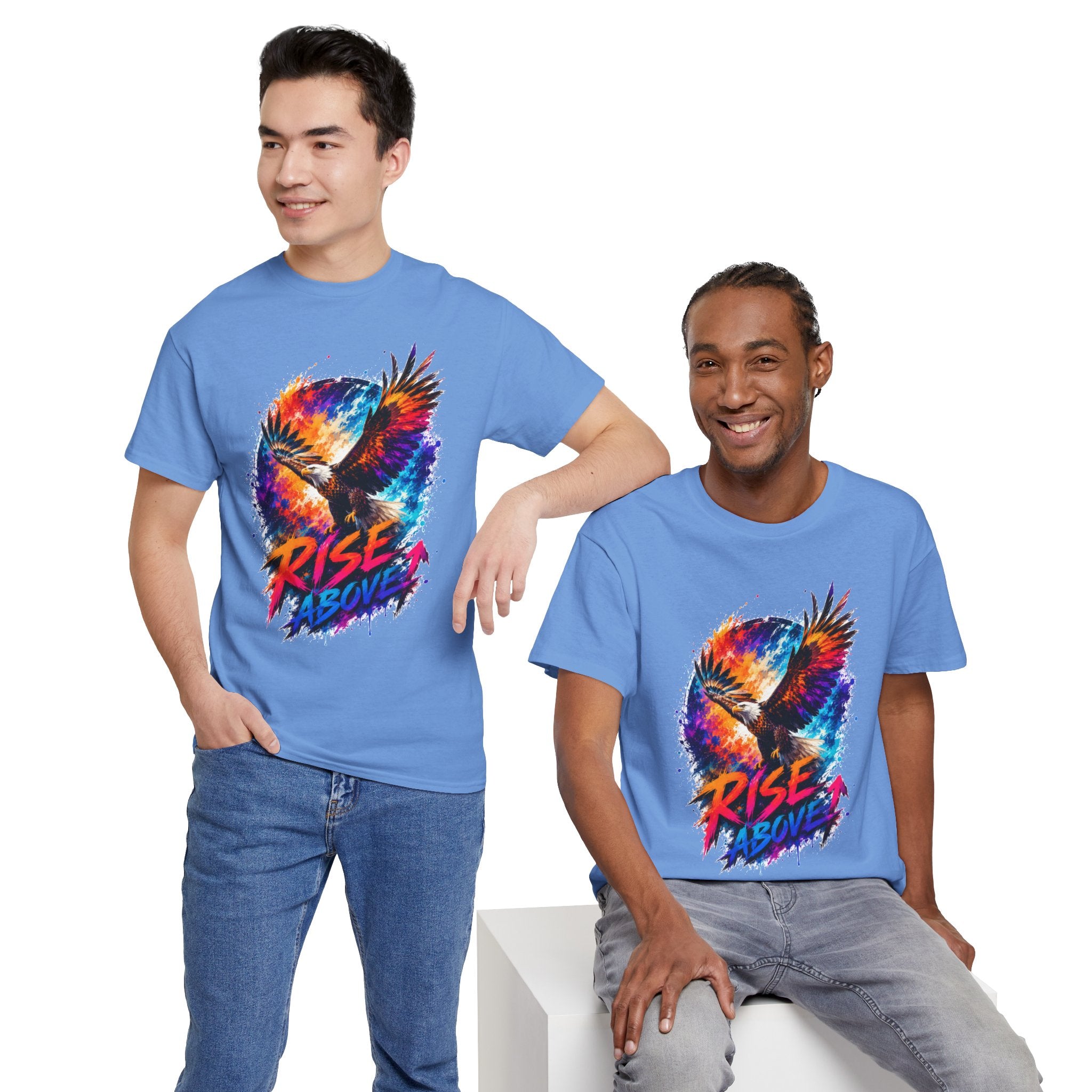 Rise Above Eagle Graphic T-Shirt | Motivational Unisex Tee | Colorful Freedom Bird Shirt