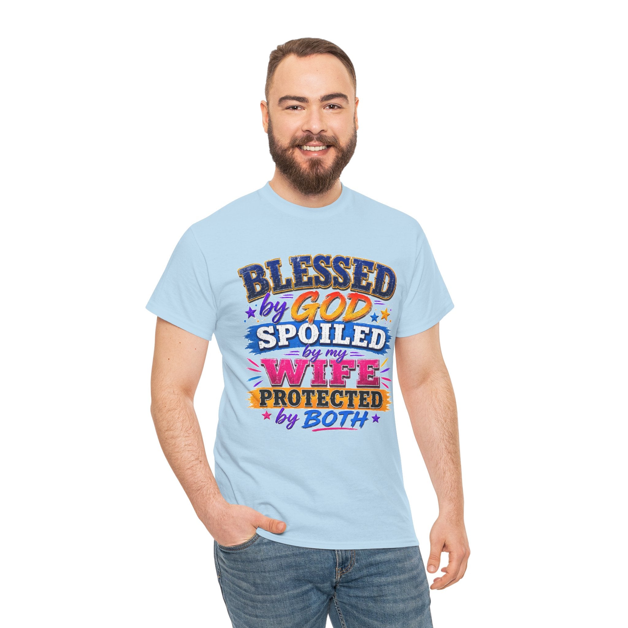 Blessed by God Spoiled by My Wife Shirt, Christian Men's T-Shirt, Faith Graphic Tee, Religious Husband Gift, Church Shirt for Men