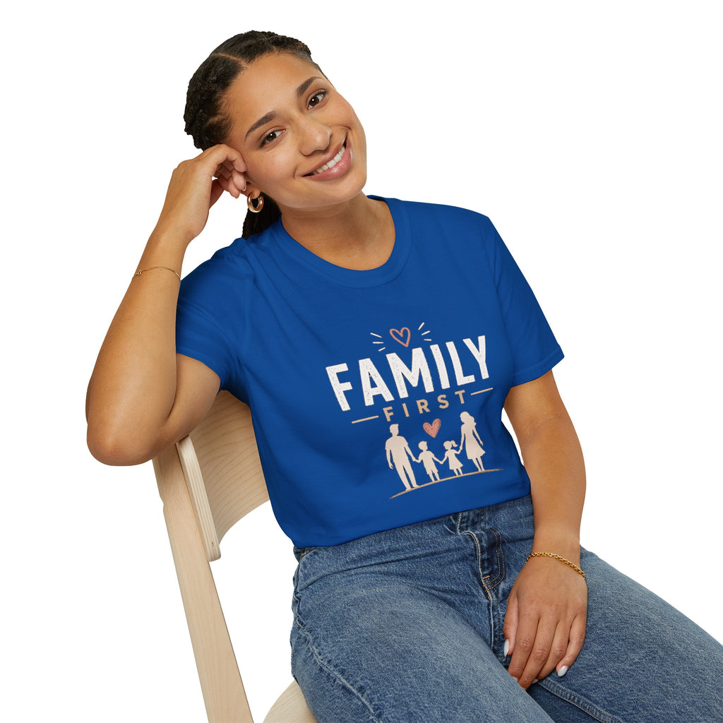 Family First T-Shirt | Matching Family Shirt | Cute Family Graphic Tee | Gift for Mom Dad Kids | Minimalist Family Shirt