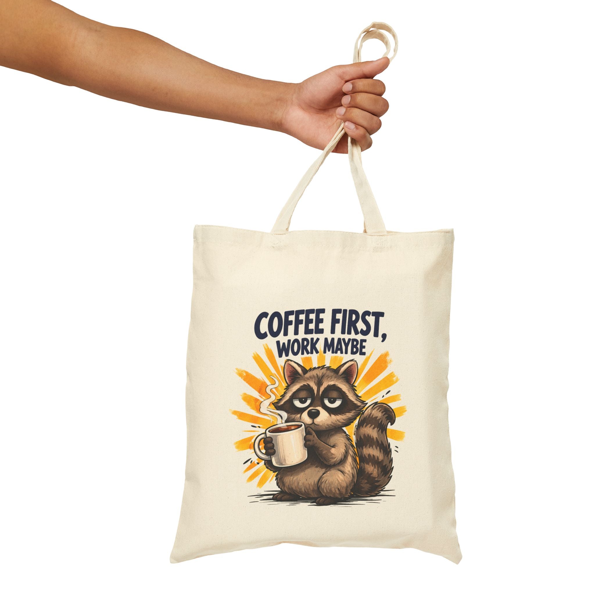 Tote Bag — Coffee First, Work Maybe Raccoon Canvas Tote