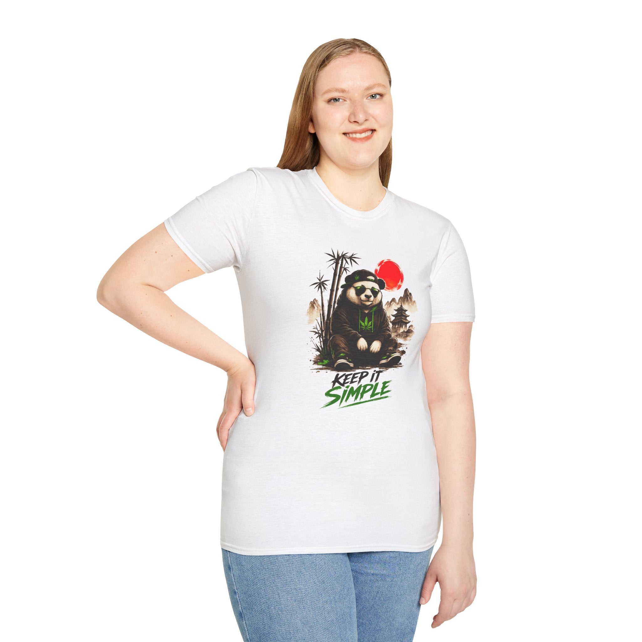 Panda Zen T-Shirt — Scenic Bamboo Bear with Red Sun