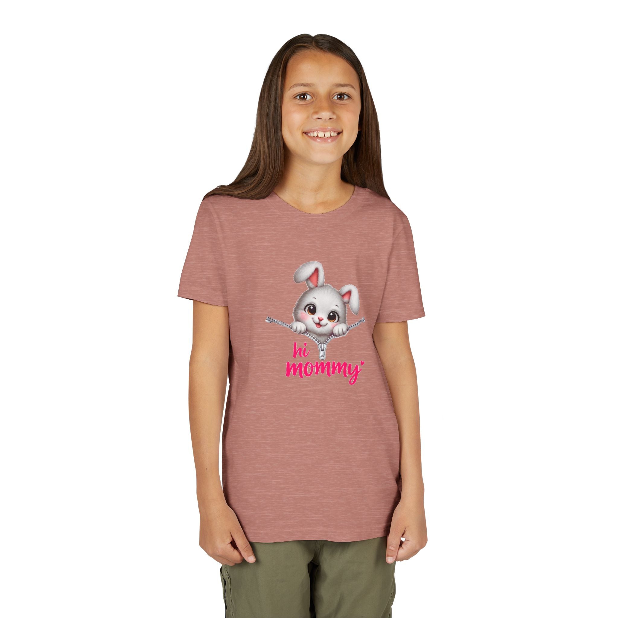 Cute Bunny Youth Shirt, Hi Mommy Kids Tee, Funny Rabbit Graphic T-Shirt, Cute Animal Lover Gift for Girls