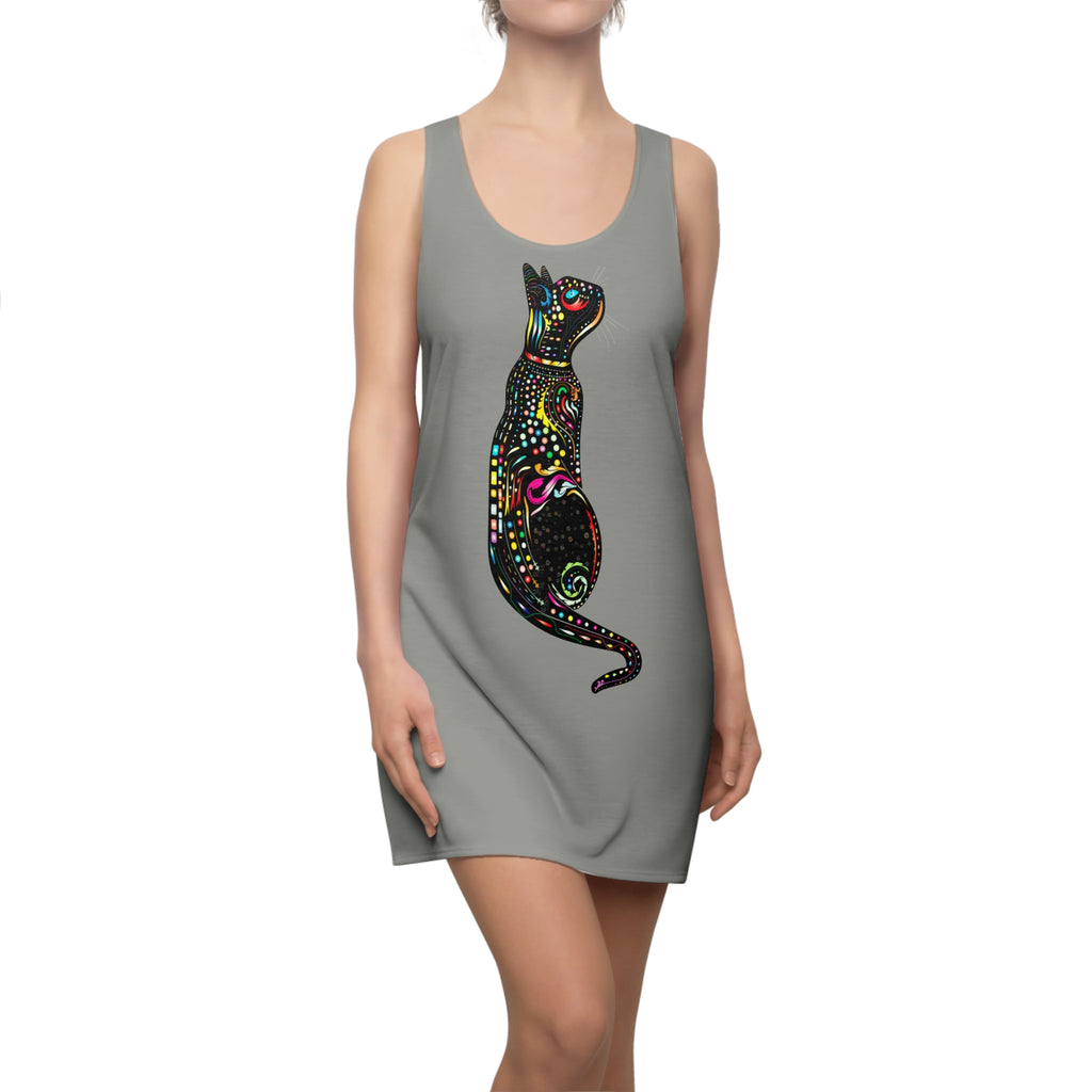 Colorful Mosaic Cat Racerback Dress - Boho Artful Women's Sundress