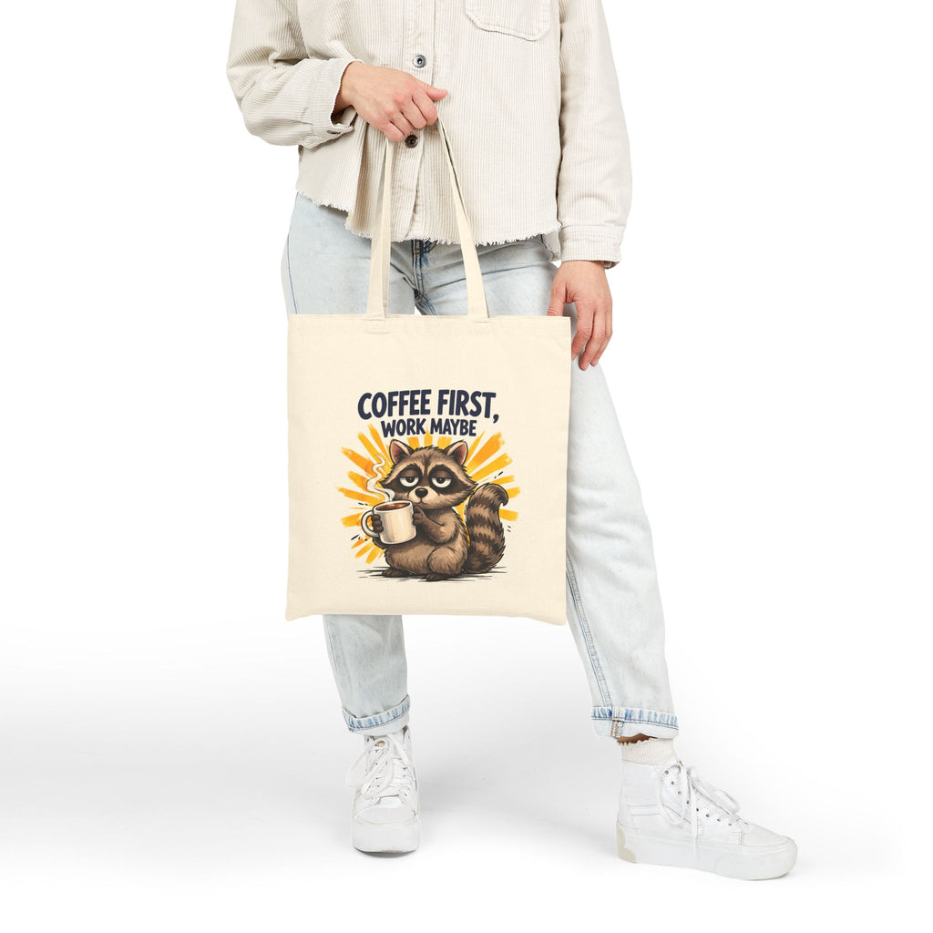 Tote Bag — Coffee First, Work Maybe Raccoon Canvas Tote