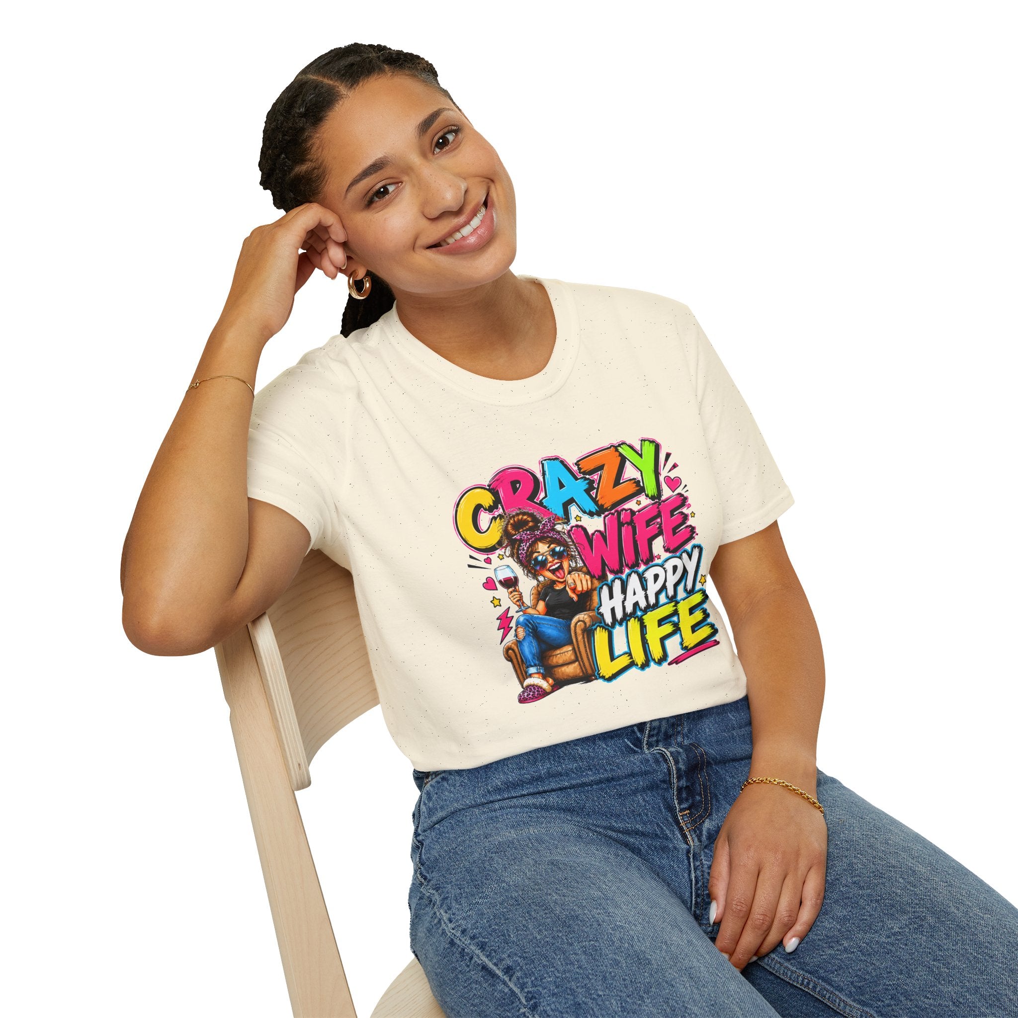 Crazy Wife Happy Life Shirt, Funny Wife T-Shirt, Funny Marriage Tee, Husband Gift, Couples Graphic Tee, Marriage Humor Shirt, Gift for Wife