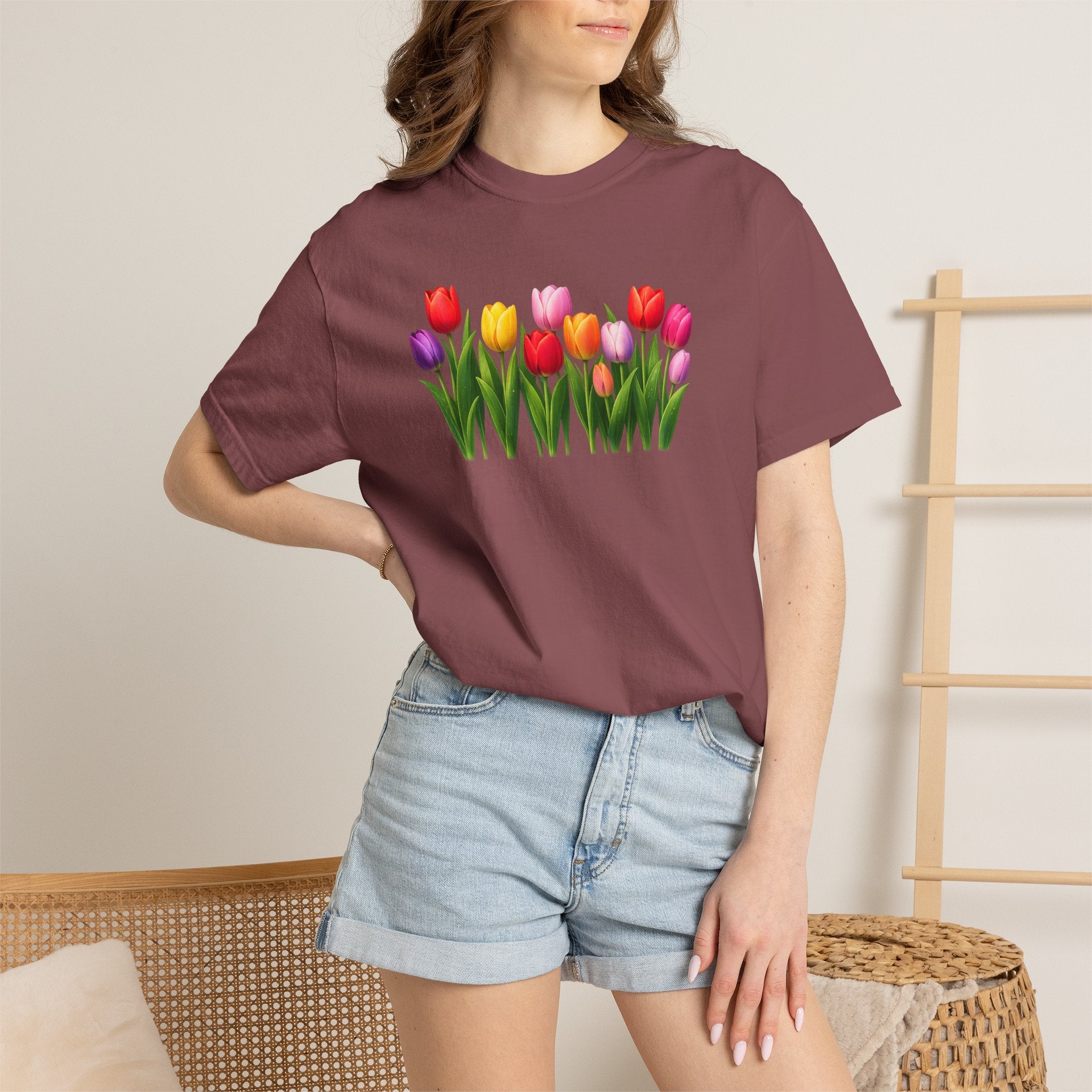 Colorful Tulip Shirt, Floral T-Shirt for Women, Botanical Graphic Tee, Spring Garden Shirt, Comfort Colors Tee