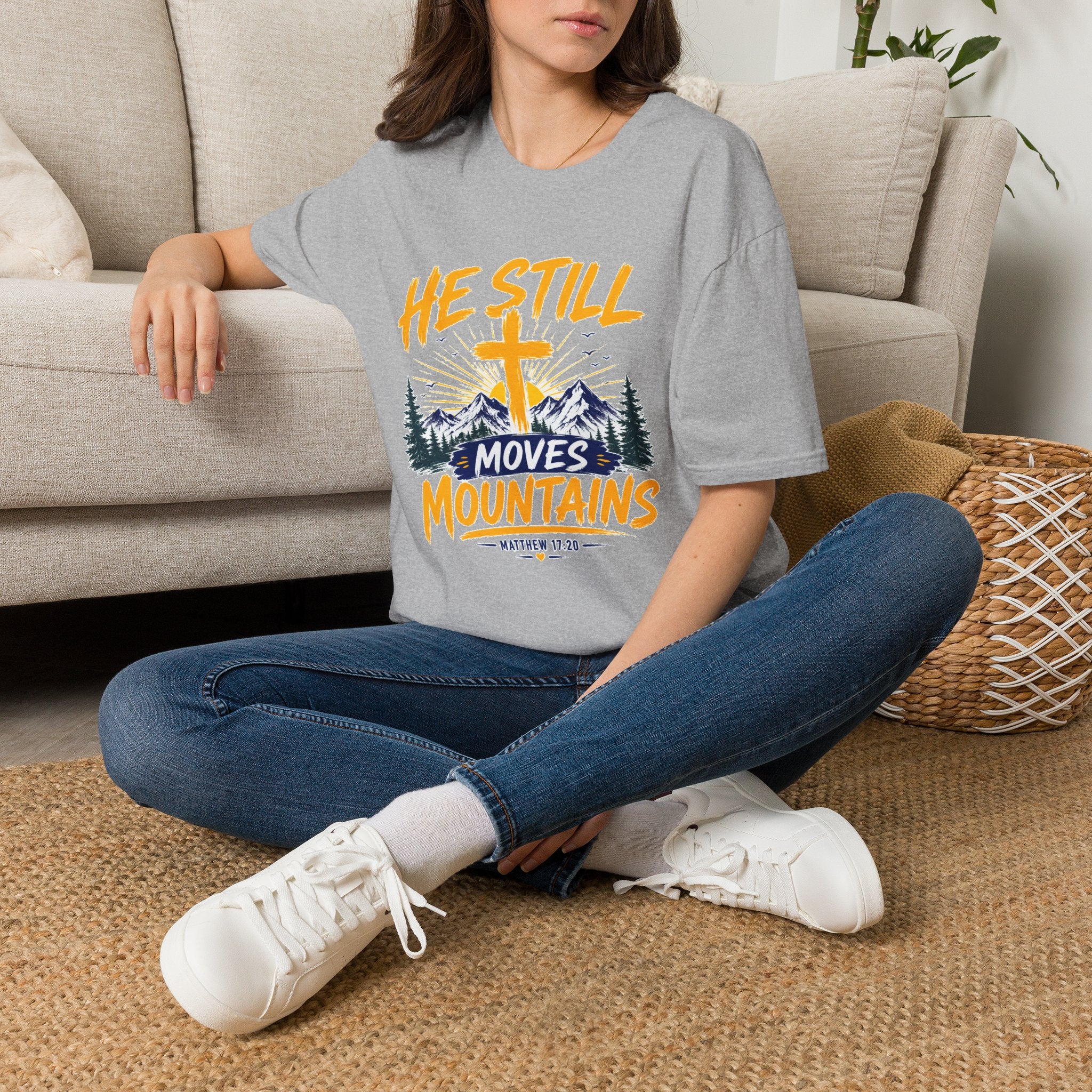 He Still Moves Mountains Shirt, Christian T-Shirt, Faith Cross Tee, Bible Verse Shirt, Religious Gift