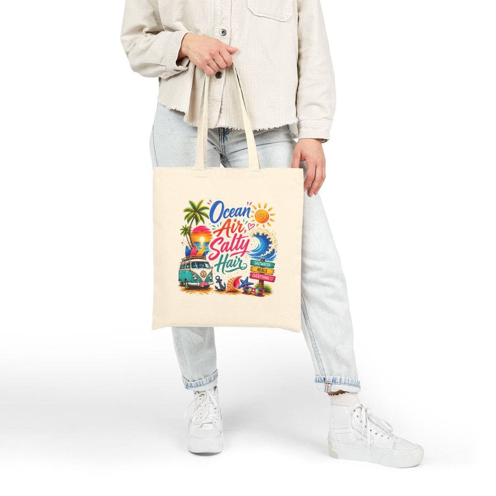 Ocean Air Salty Hair Tote Bag, Beach Canvas Tote, Tropical Summer Bag, Coastal Shopper, Beach Lover Gift, Vacation Tote