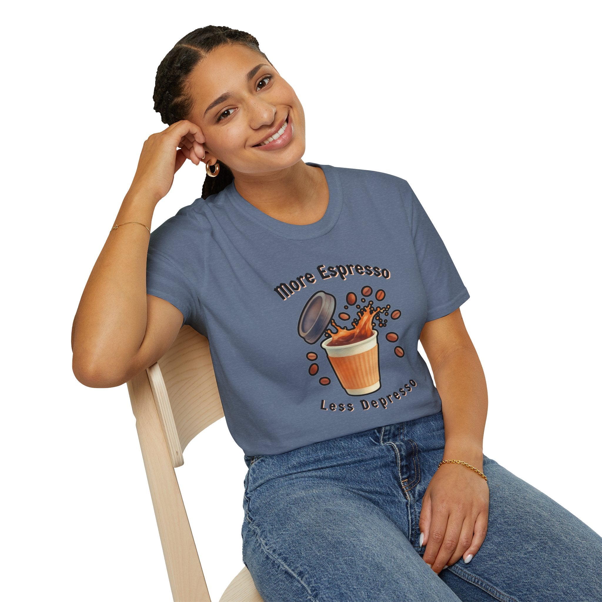More Espresso Less Depresso Shirt, Funny Coffee T-Shirt, Cute Barista Gift, Coffee Lover Tee