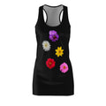 Floral Cascade Racerback Dress — Women's Black AOP Dress with Colorful Flower Print
