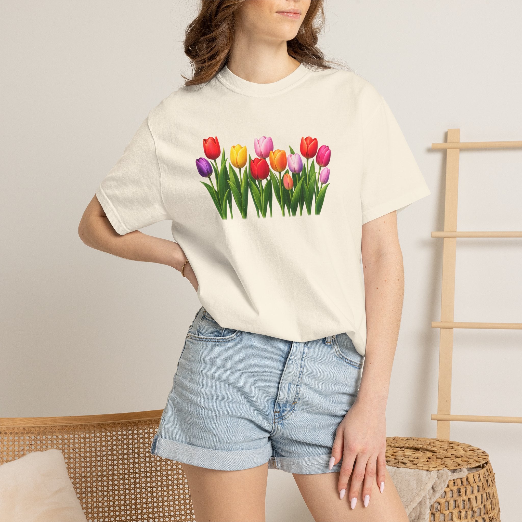 Colorful Tulip Shirt, Floral T-Shirt for Women, Botanical Graphic Tee, Spring Garden Shirt, Comfort Colors Tee