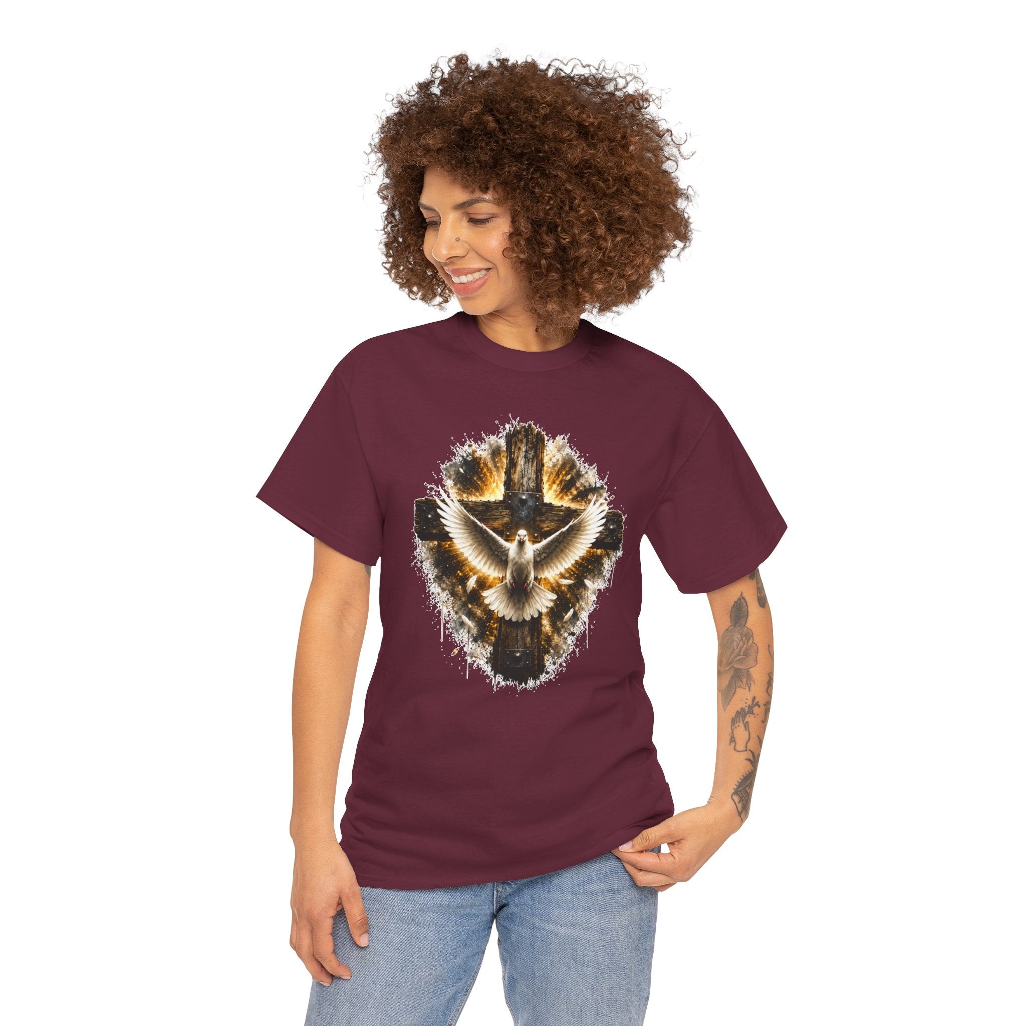 Christian Dove Cross T-Shirt | Holy Spirit Shirt | Faith Graphic Tee | Religious Gift | Bible Believer Shirt | Unisex Christian Tee