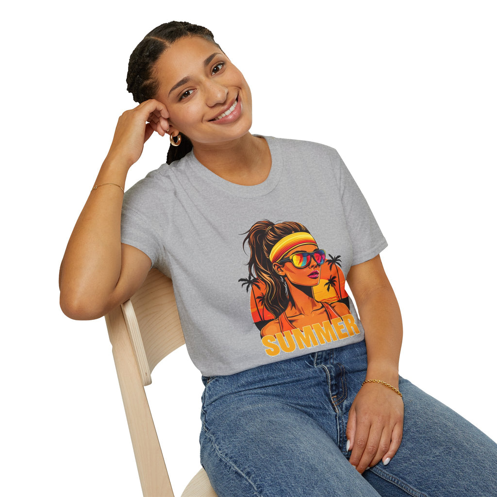 Summer Retro Graphic T-Shirt — 'SUMMER' Beach Babe Palm Tree Tee