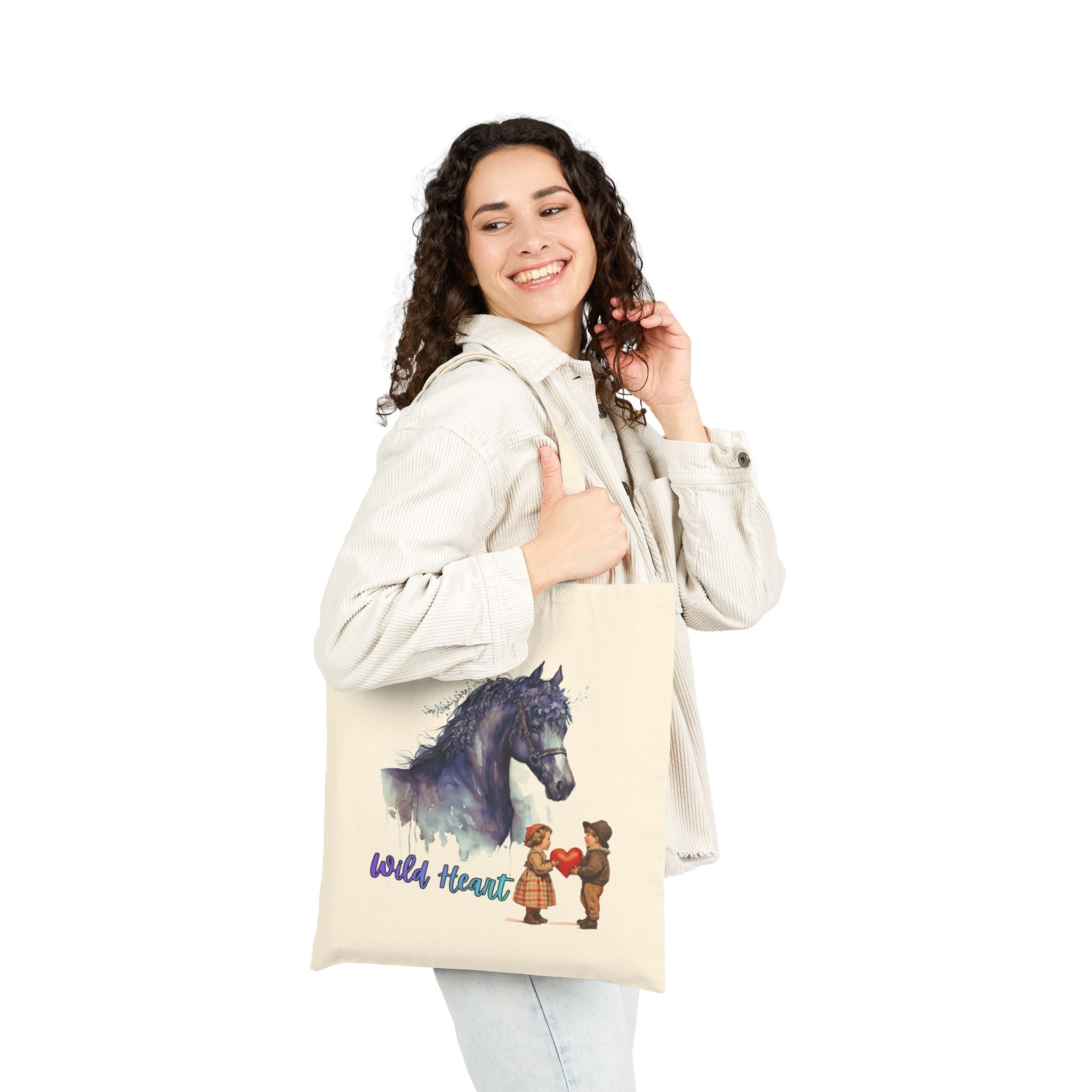 Wild Heart Horse Tote Bag, Horse Lover Gift, Romantic Canvas Tote, Valentine Gift, Cute Horse Bag