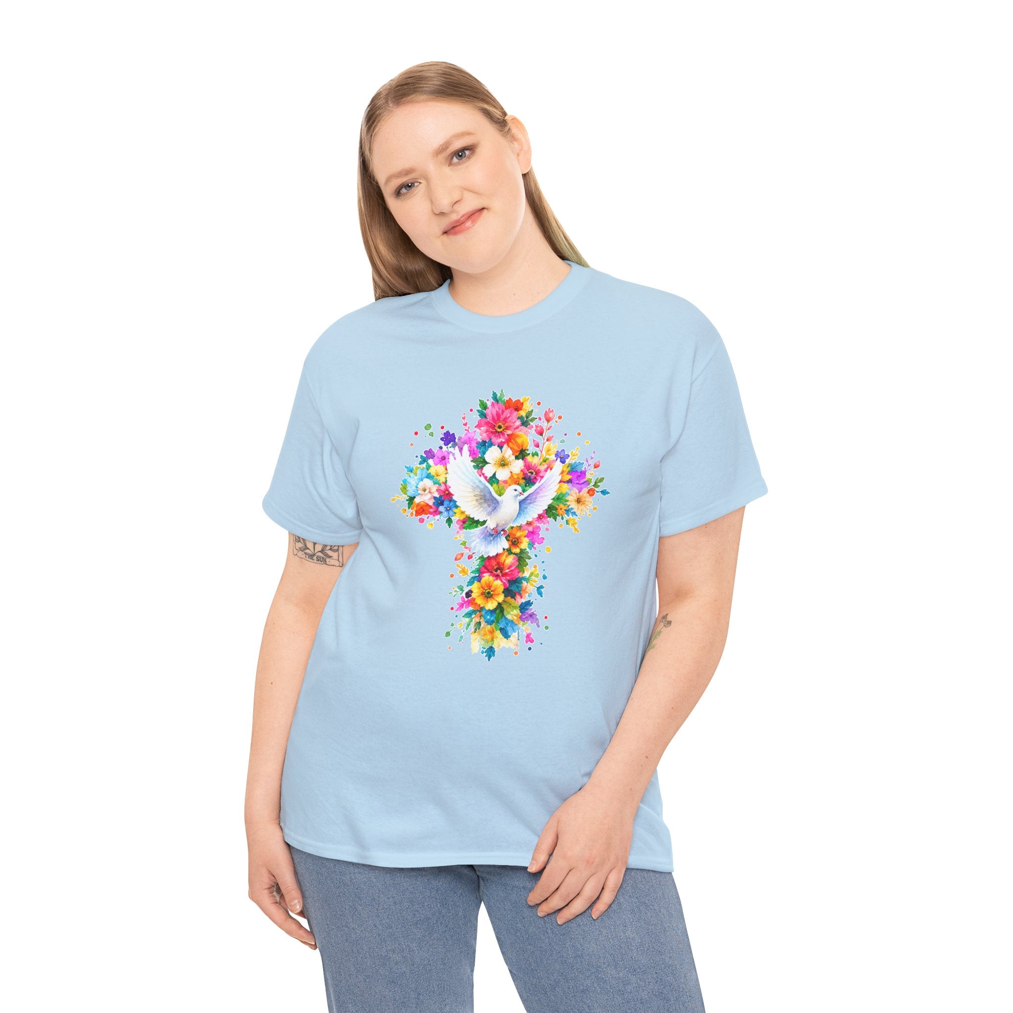 Christian Floral Cross T-Shirt | Dove Faith Shirt | Religious Graphic Tee | Holy Spirit Shirt | Easter Gift | Church Shirt