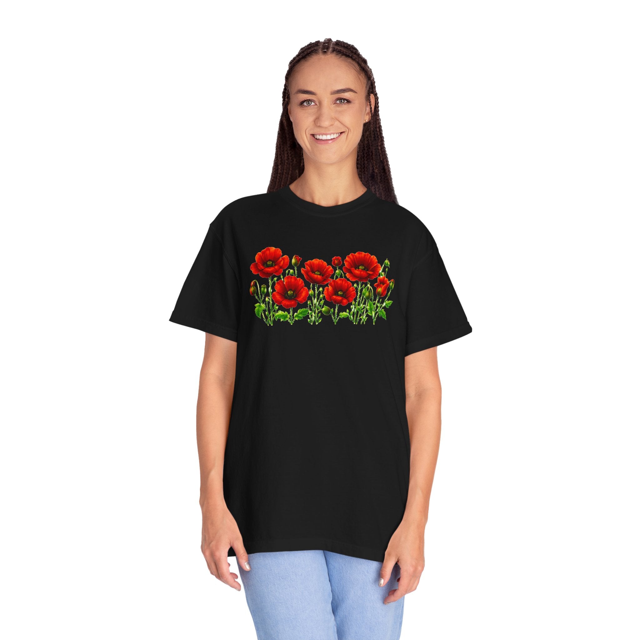 Red Poppy Shirt, Floral T-Shirt for Women, Wildflower Graphic Tee, Botanical Garden Shirt, Comfort Colors Tee