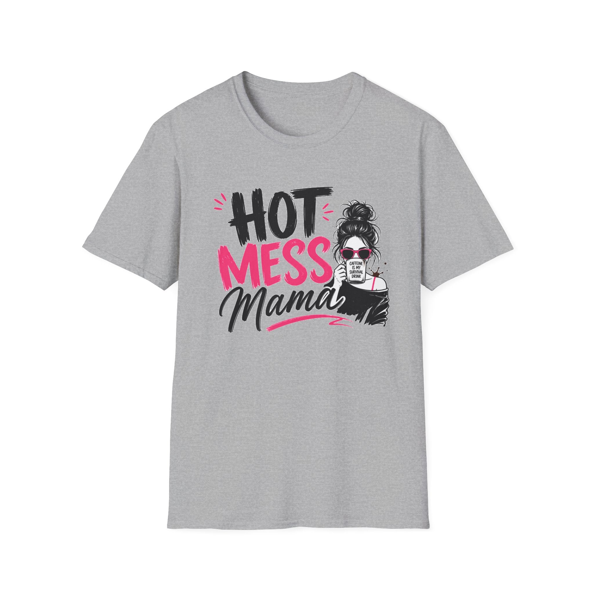 Hot Mess Mama Coffee Lover Shirt, Funny Mom Life Graphic Tee, Caffeine Humor T-Shirt for Moms