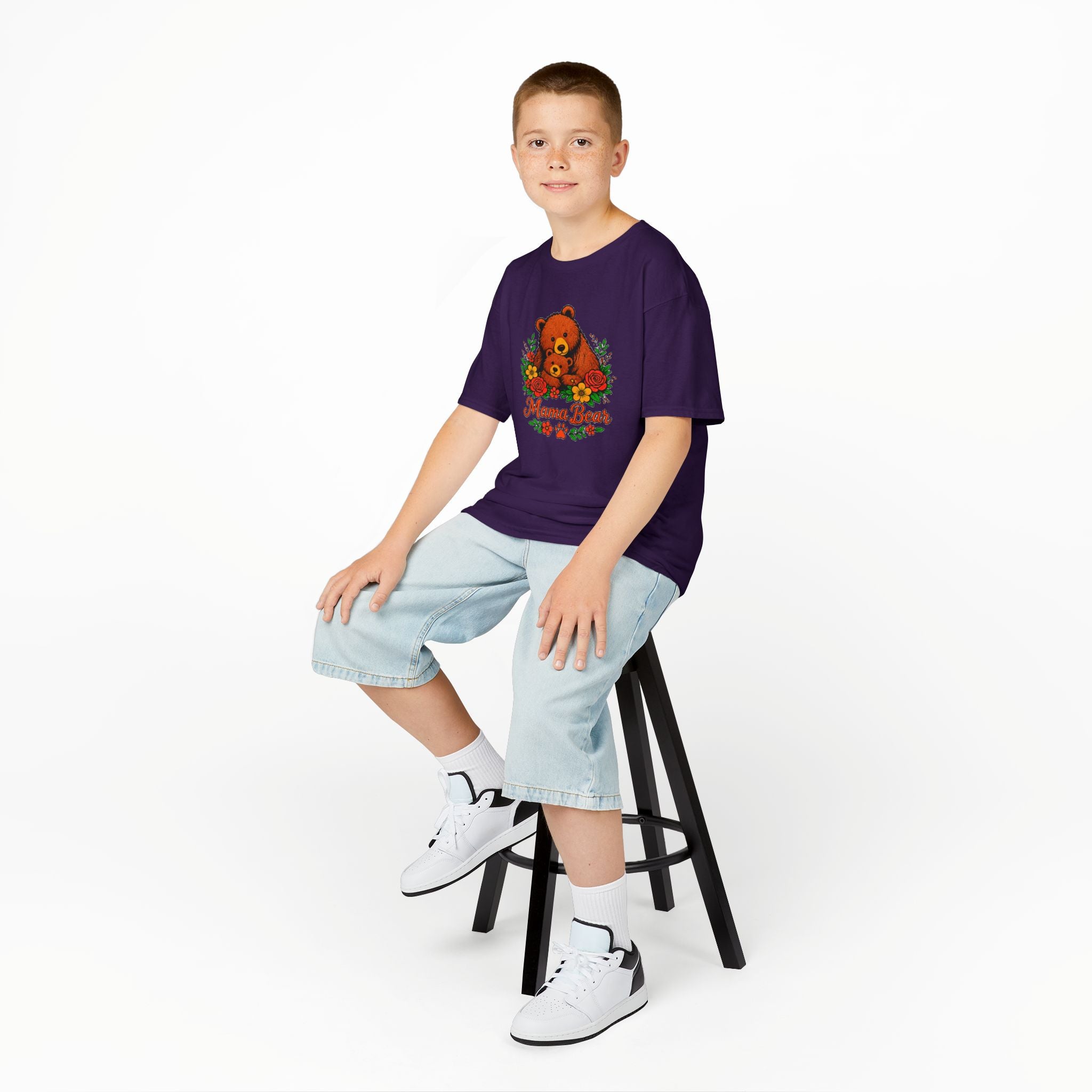 Kids T-Shirt — 'Mama Bear' Cute Floral Bear Graphic