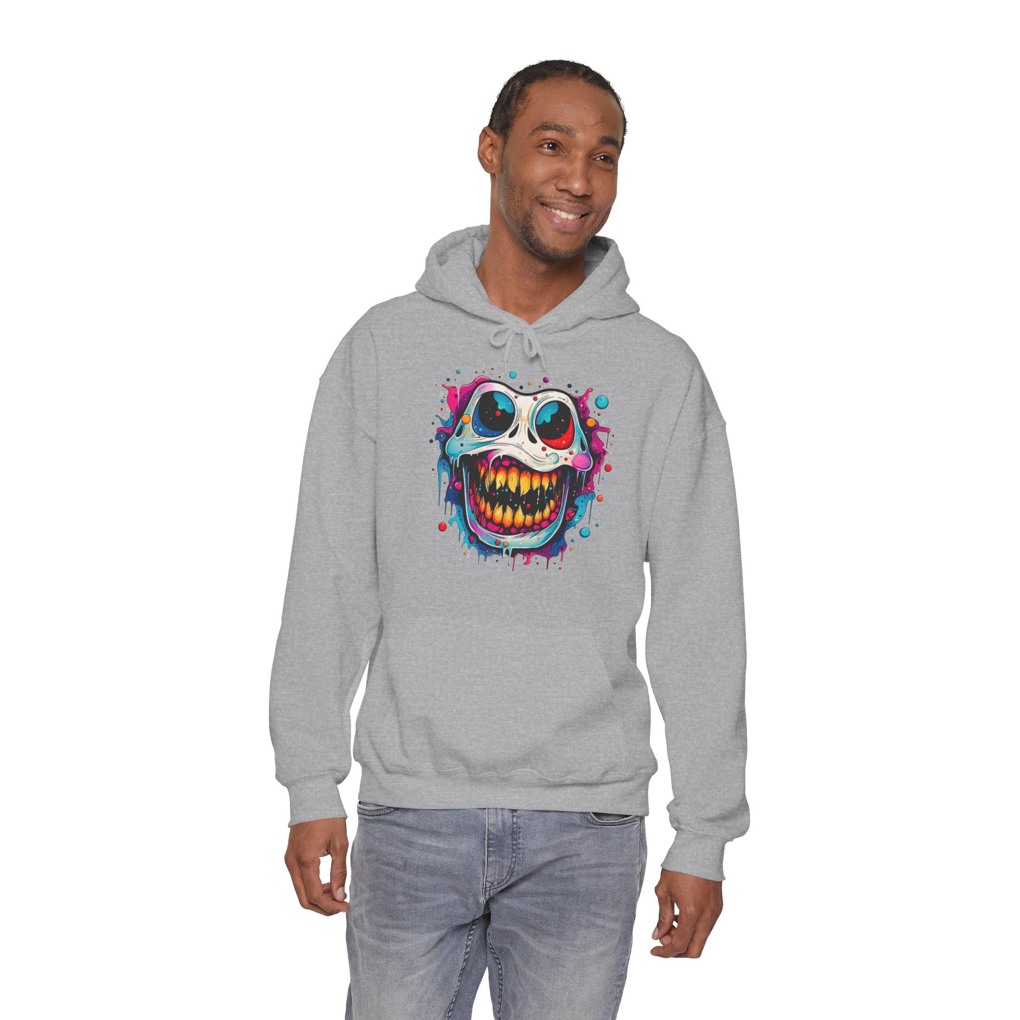 Unisex Skull Smile Hoodie - Colorful Drippy Graffiti Skull Pullover