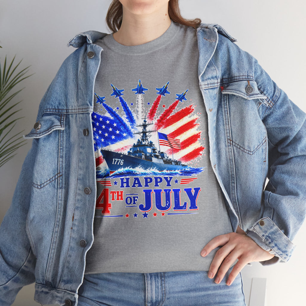 Happy 4th of July Shirt, Patriotic USA Flag Tee, American Eagle & Navy Ship Shirt, Independence Day T-Shirt, Military Pride Gift