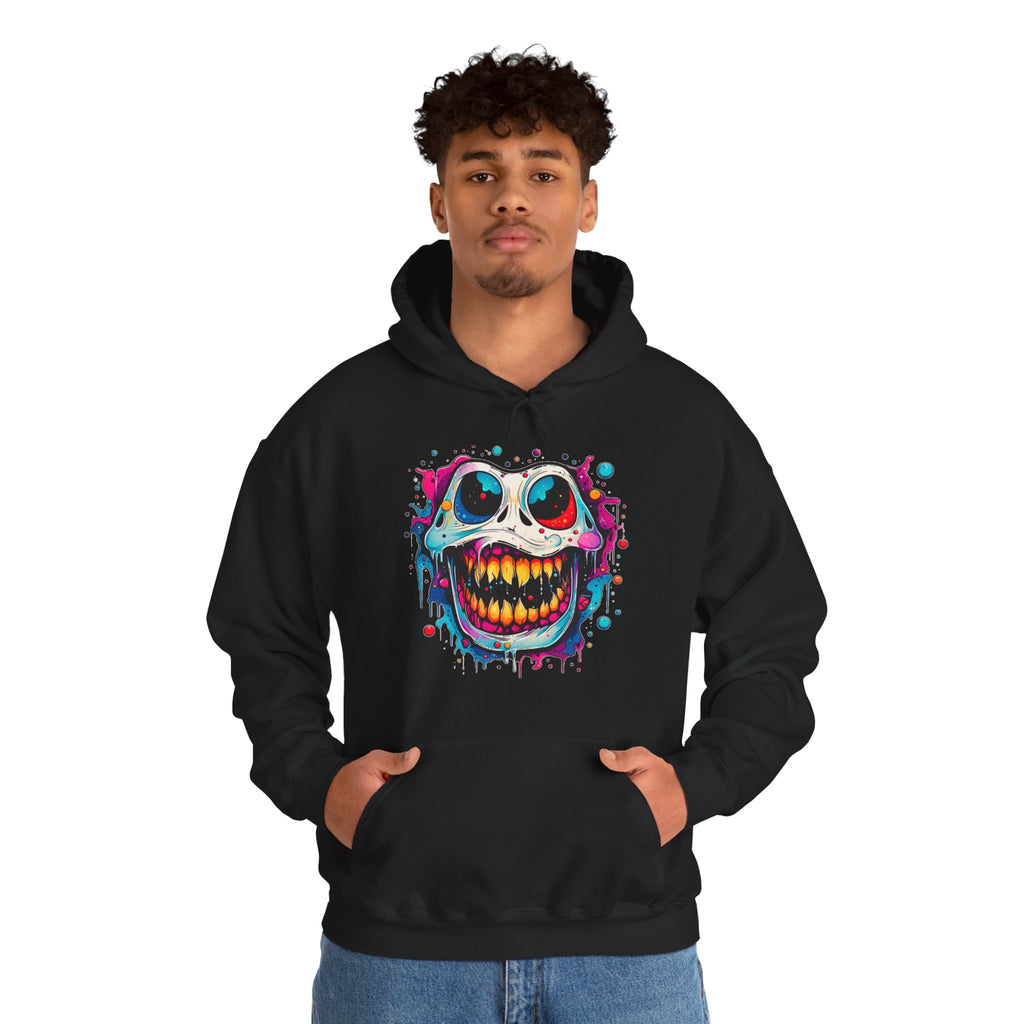 Unisex Skull Smile Hoodie - Colorful Drippy Graffiti Skull Pullover