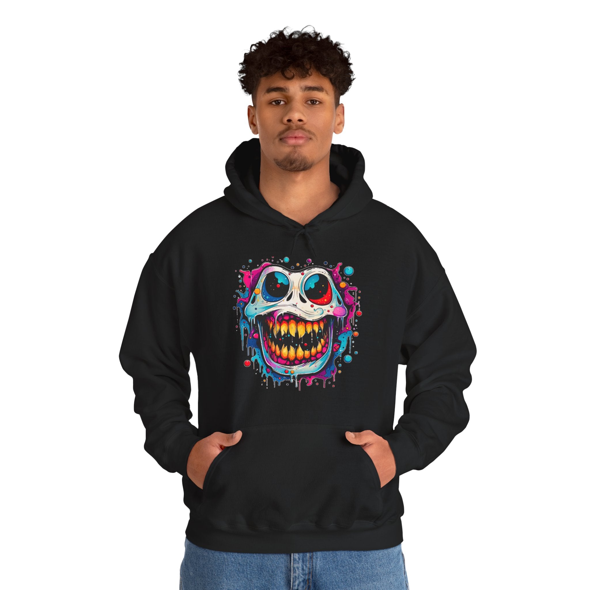 Unisex Skull Smile Hoodie - Colorful Drippy Graffiti Skull Pullover