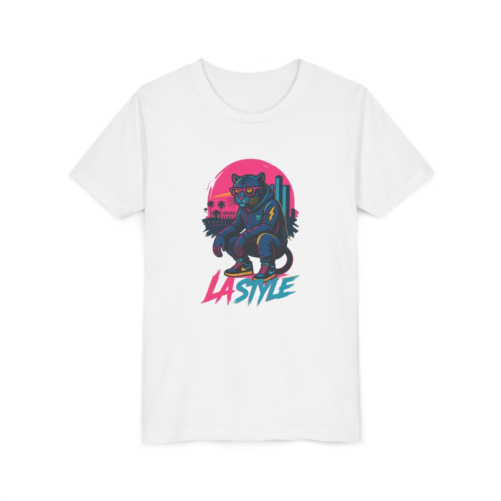 Youth Tee — Retro 'LA Style' Neon Panther Skate Design