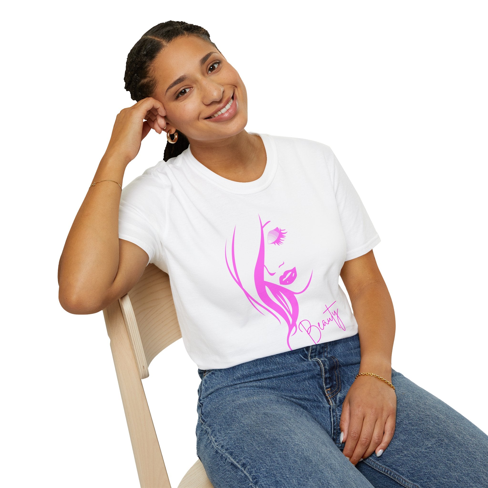 Beauty Face Line Art T-Shirt, Makeup Artist Shirt, Aesthetic Pink Graphic Tee, Gift for Women