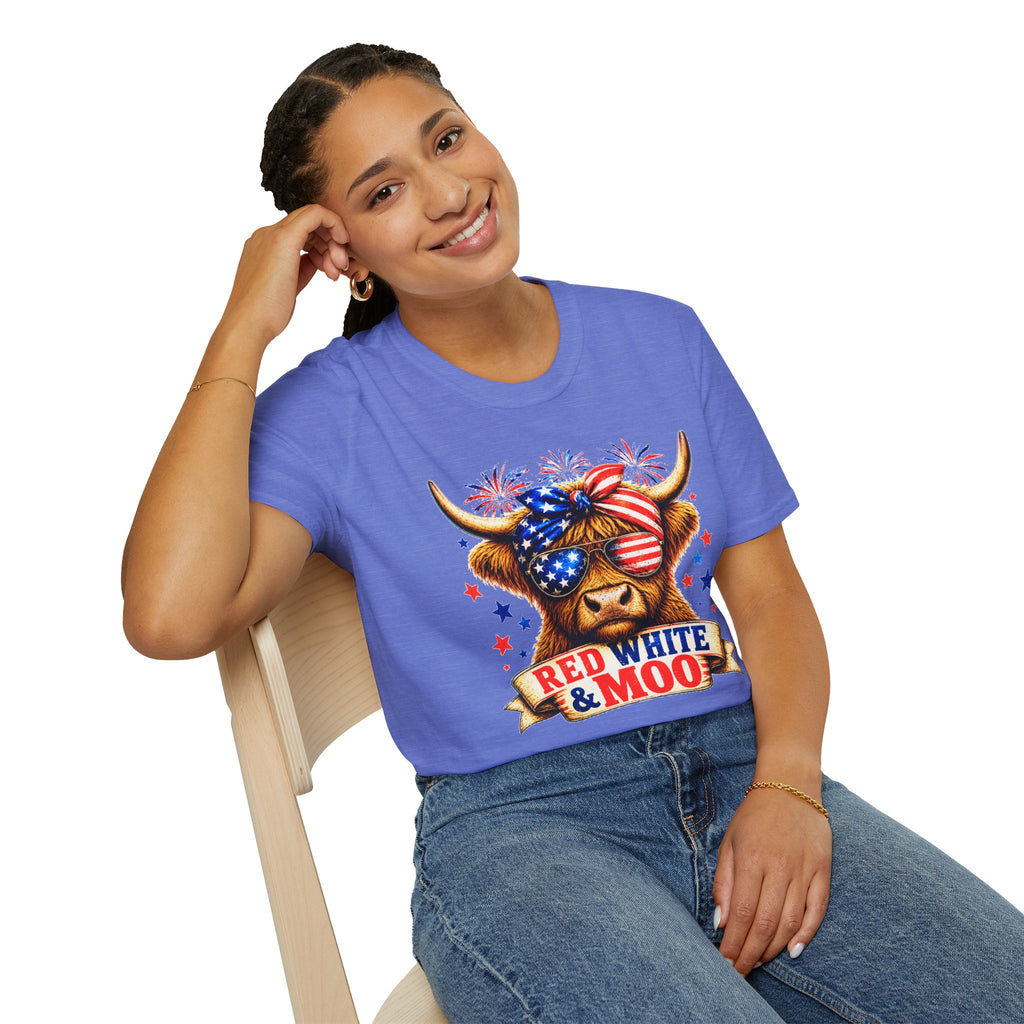 Patriotic Cow T-Shirt — "Red White & Moo" 4th of July Graphic Tee
