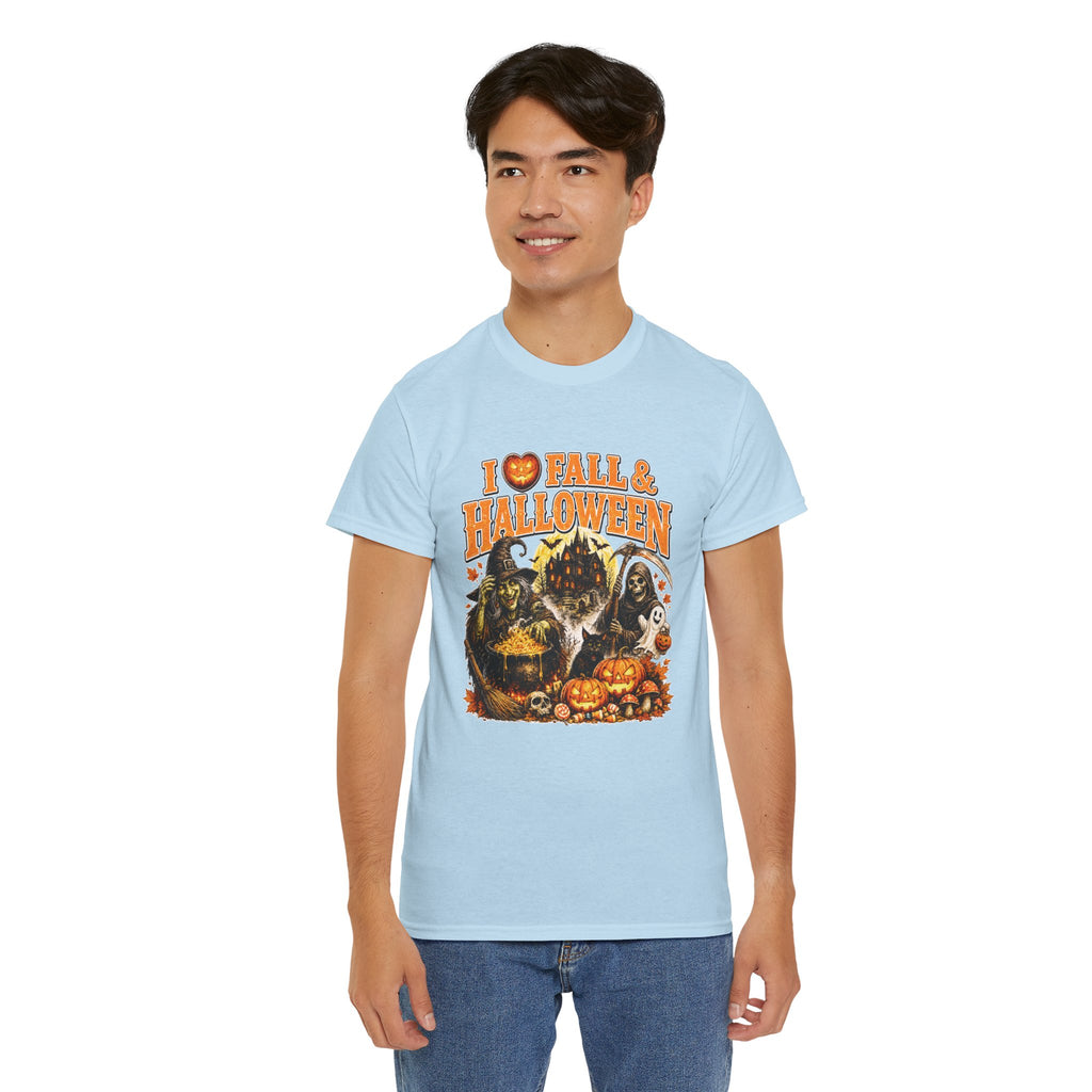 I Love Fall & Halloween T-Shirt | Vintage Halloween Shirt | Spooky Pumpkin Witch Tee | Cute Fall Graphic Tee | Autumn Lover Gift