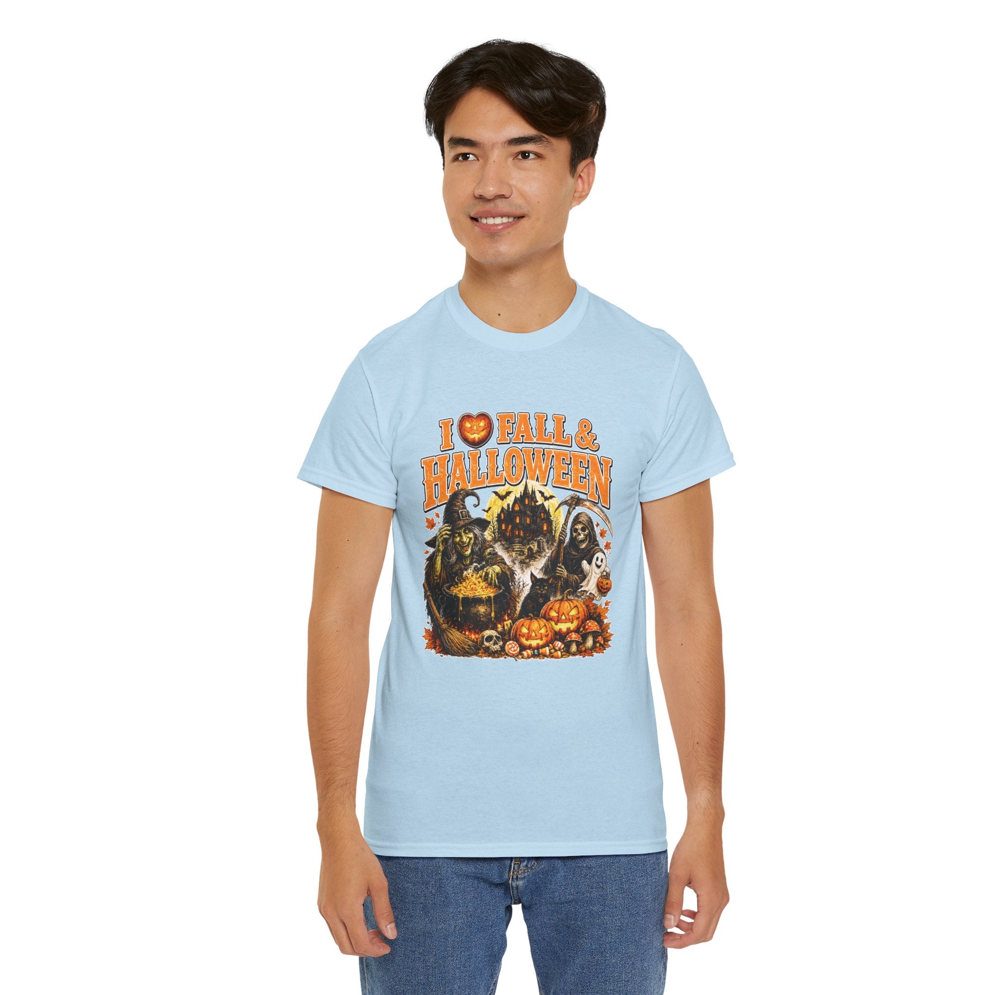I Love Fall & Halloween T-Shirt | Vintage Halloween Shirt | Spooky Pumpkin Witch Tee | Cute Fall Graphic Tee | Autumn Lover Gift
